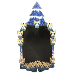 Vintage Peter Hunt Folk Art Painted Mirror with Snow Covered Tree and Angels