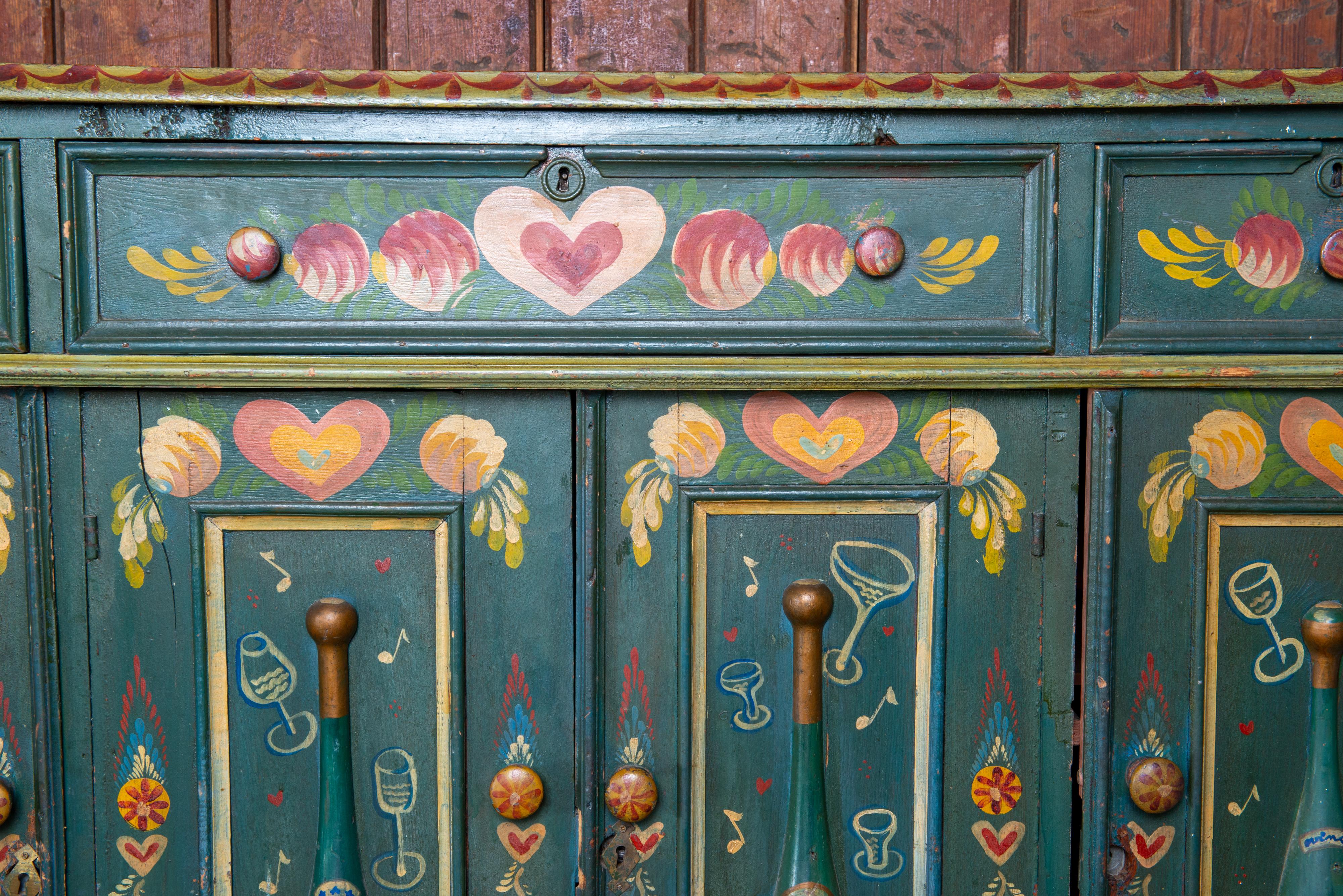 American Peter Hunt Hand-Painted and Decorated Bar Cabinet For Sale