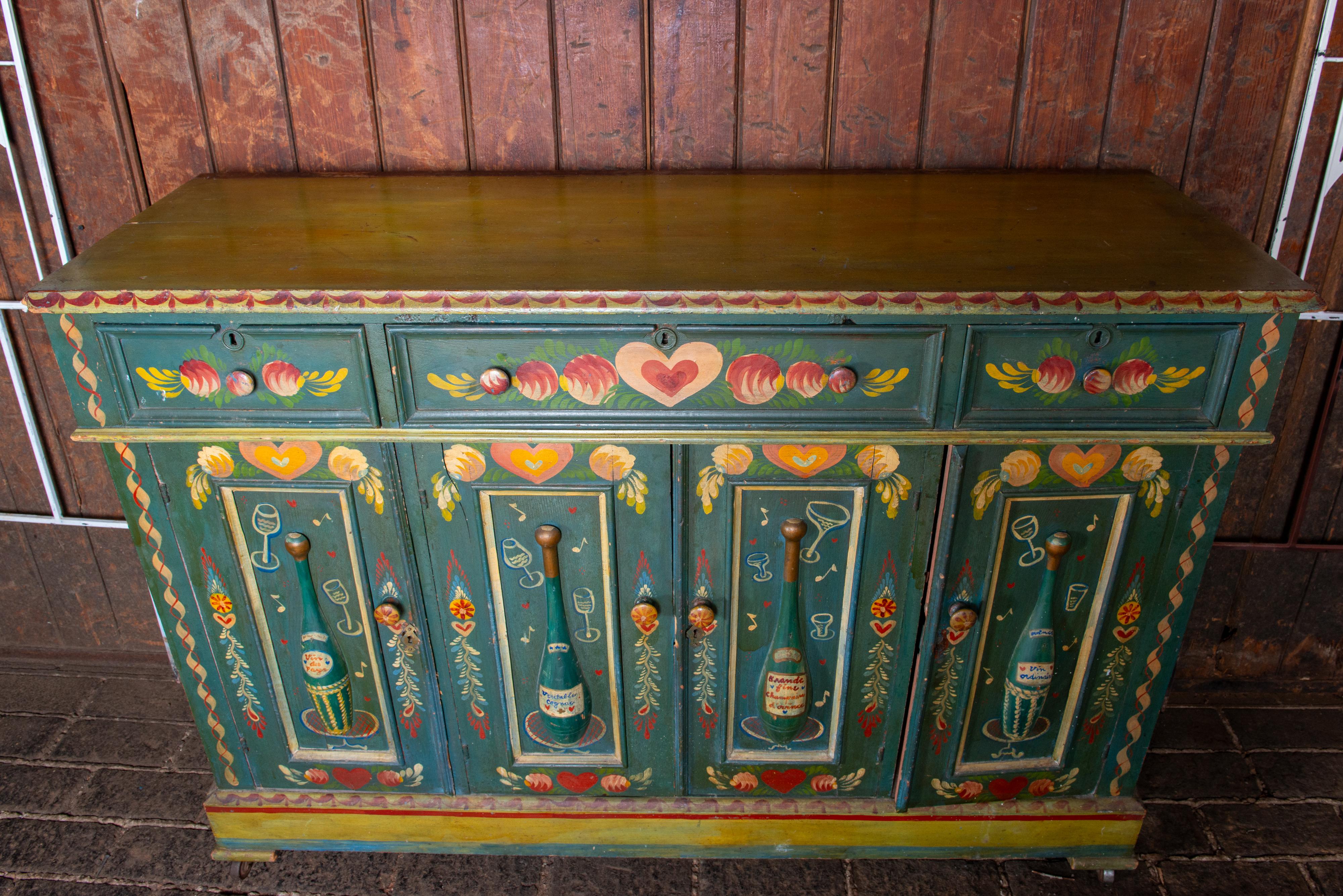 Peter Hunt Hand-Painted and Decorated Bar Cabinet For Sale 1