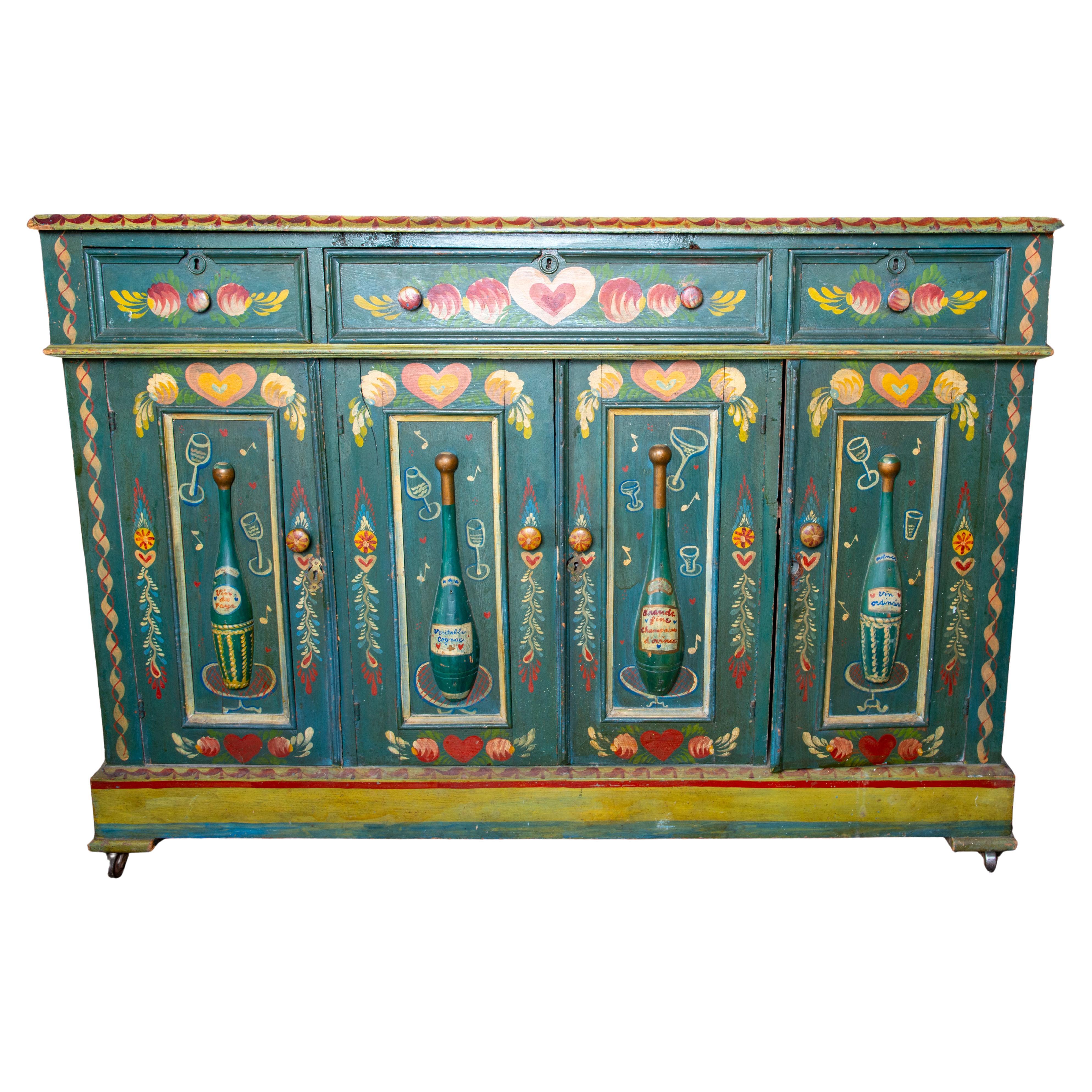 Peter Hunt Hand-Painted and Decorated Bar Cabinet For Sale