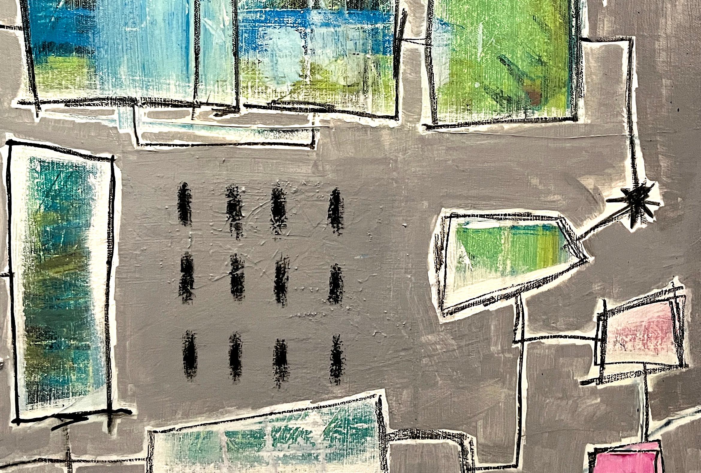 Tavola 1, astratto in pittura acrilica, pastello a olio e pasta da modellare su tela - Painting Astrattismo geometrico di Peter Husband