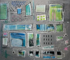 Tablero 1, abstracto en pintura acrílica, pastel al óleo y pasta de modelar sobre lienzo