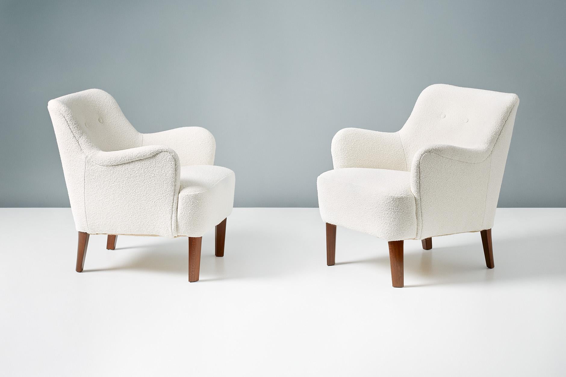 Peter Hvidt 1940s Pair of Boucle Armchairs for Fritz Hansen In Excellent Condition In London, England