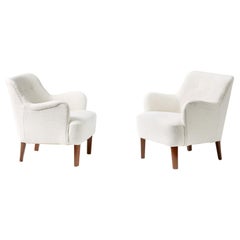 Peter Hvidt 1940s Pair of Boucle Armchairs for Fritz Hansen