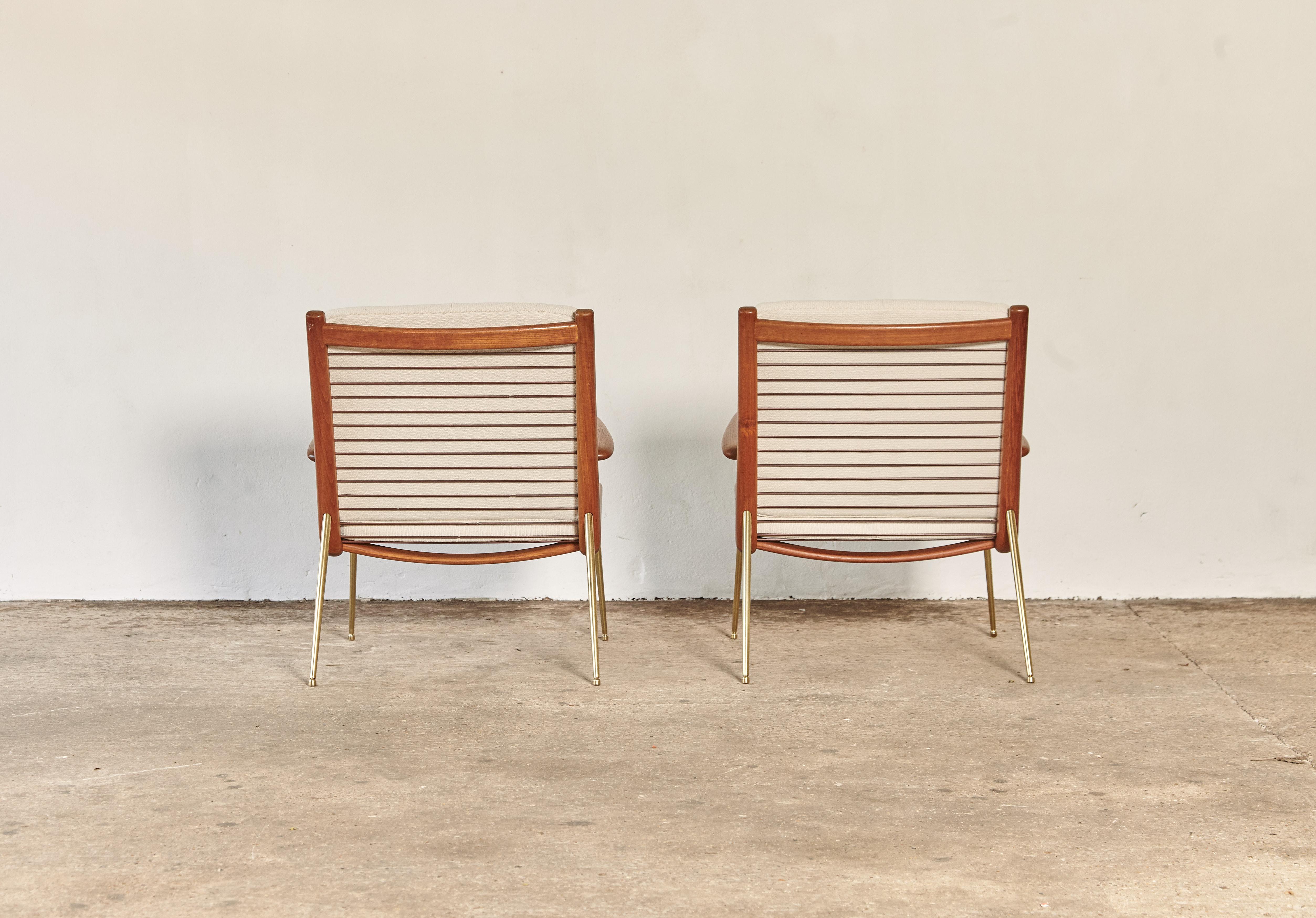 Brass Peter Hvidt and Orla Mølgaard-Nielsen Boomerang Chairs, Denmark, 1960s
