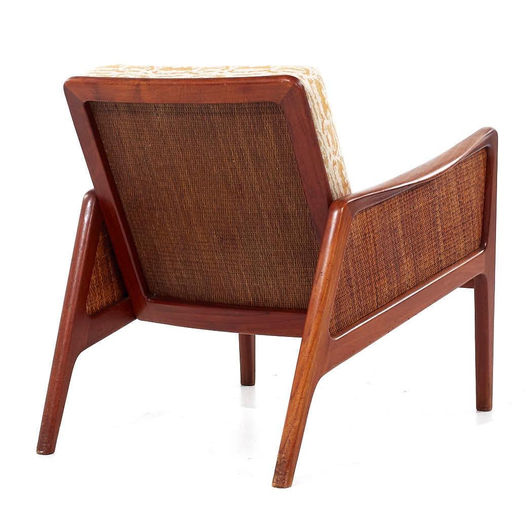 Upholstery Peter Hvidt and Orla Mølgaard Nielsen MCM Teak and Rattan Lounge Chairs - Pair For Sale