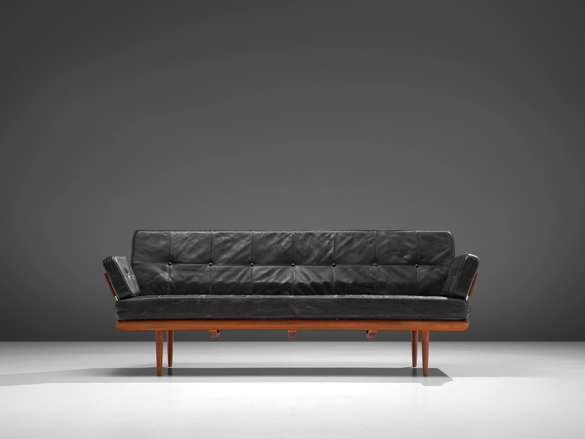 Peter Hvidt and Orla Mølgaard-Nielsen for France & Søn, 'Minerva' daybed, teak, metal and leather, Denmark, design 1957, production 1960s.

This sofa and daybed 'Minerva', named after the goddess of wisdom, is a true midcentury Classic by the design