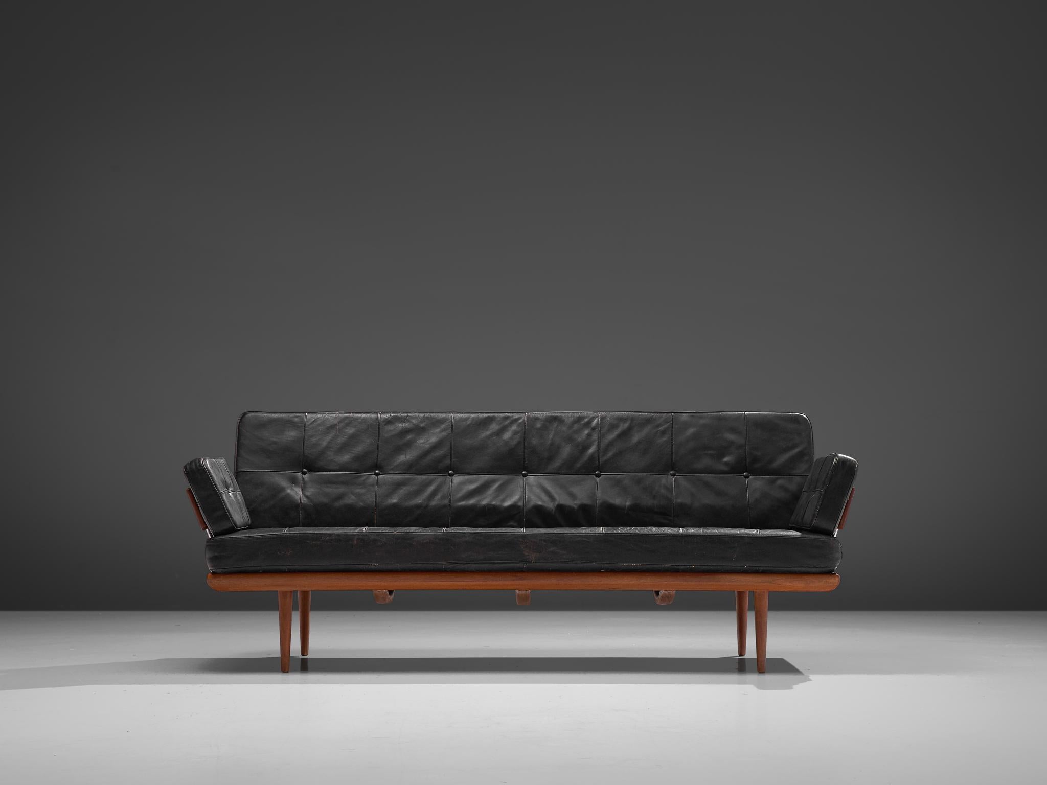 Peter Hvidt and Orla Mølgaard-Nielsen for France & Søn, 'Minerva' sofa, teak, metal and leather, Denmark, design 1957, production 1960s

This sofa 'Minerva', named after the goddess of wisdom, is a true midcentury Classic by the design duo Peter