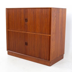 Peter Hvidt and Orla Molgaard Mid Century Danish Teak Tambour Door Record Bar Cr