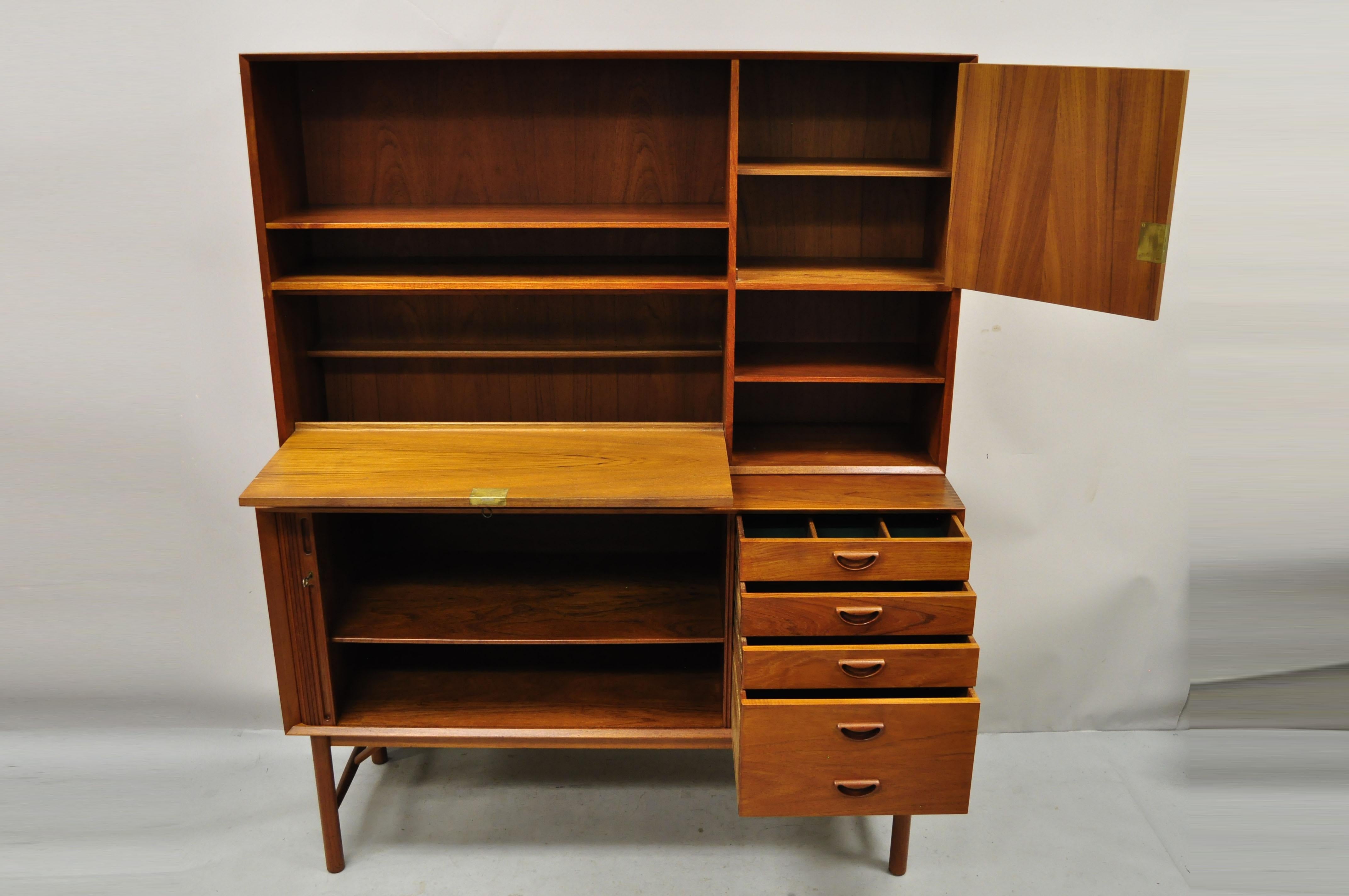 Peter Hvidt and Orla Molgaard Nielsen Teak Tambour Door Bookcase Hutch Credenza In Good Condition In Philadelphia, PA