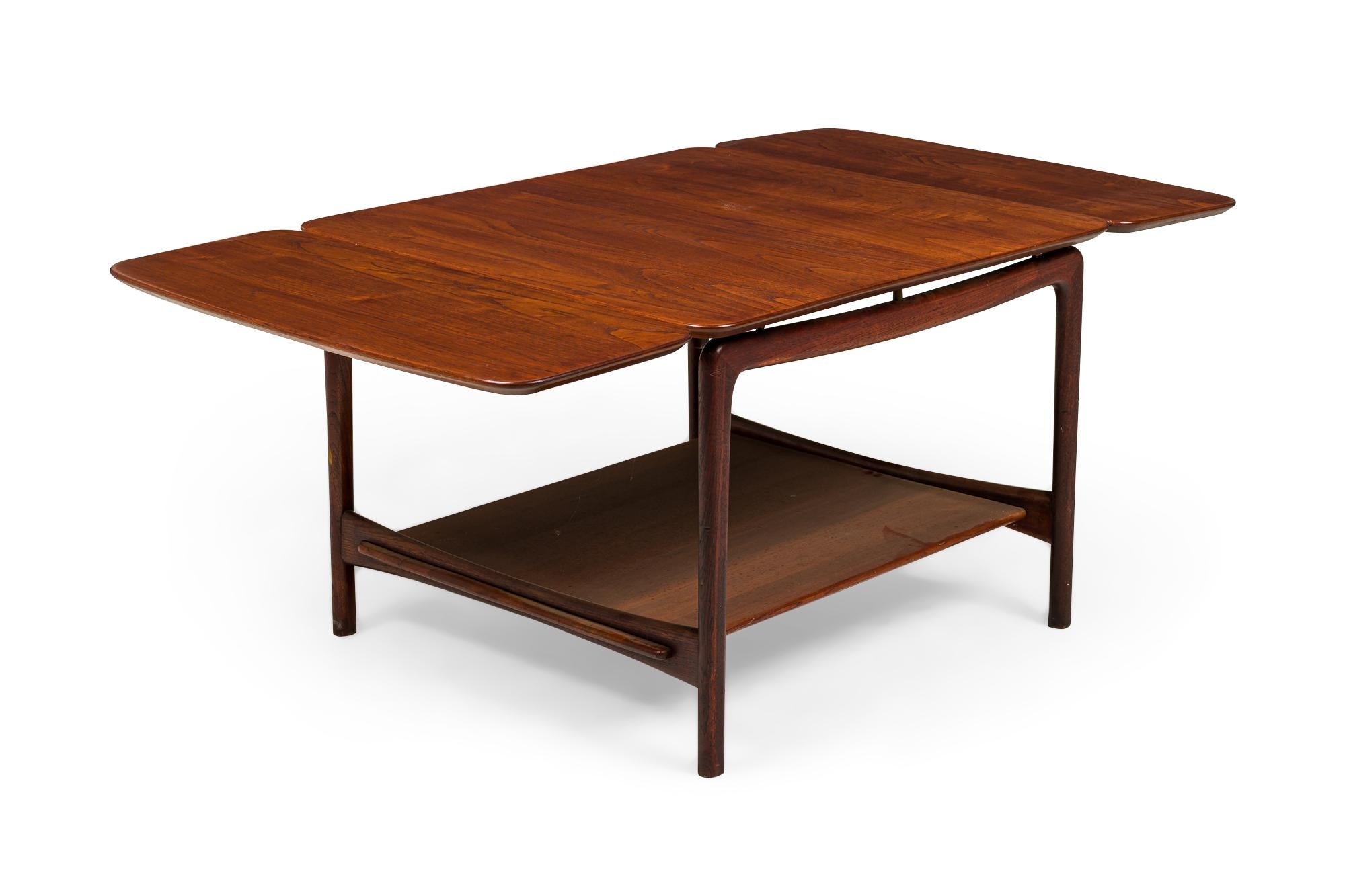 Wood Peter Hvidt Danish Mid-Century Drop Leaf Square Teak End / Side Tables For Sale