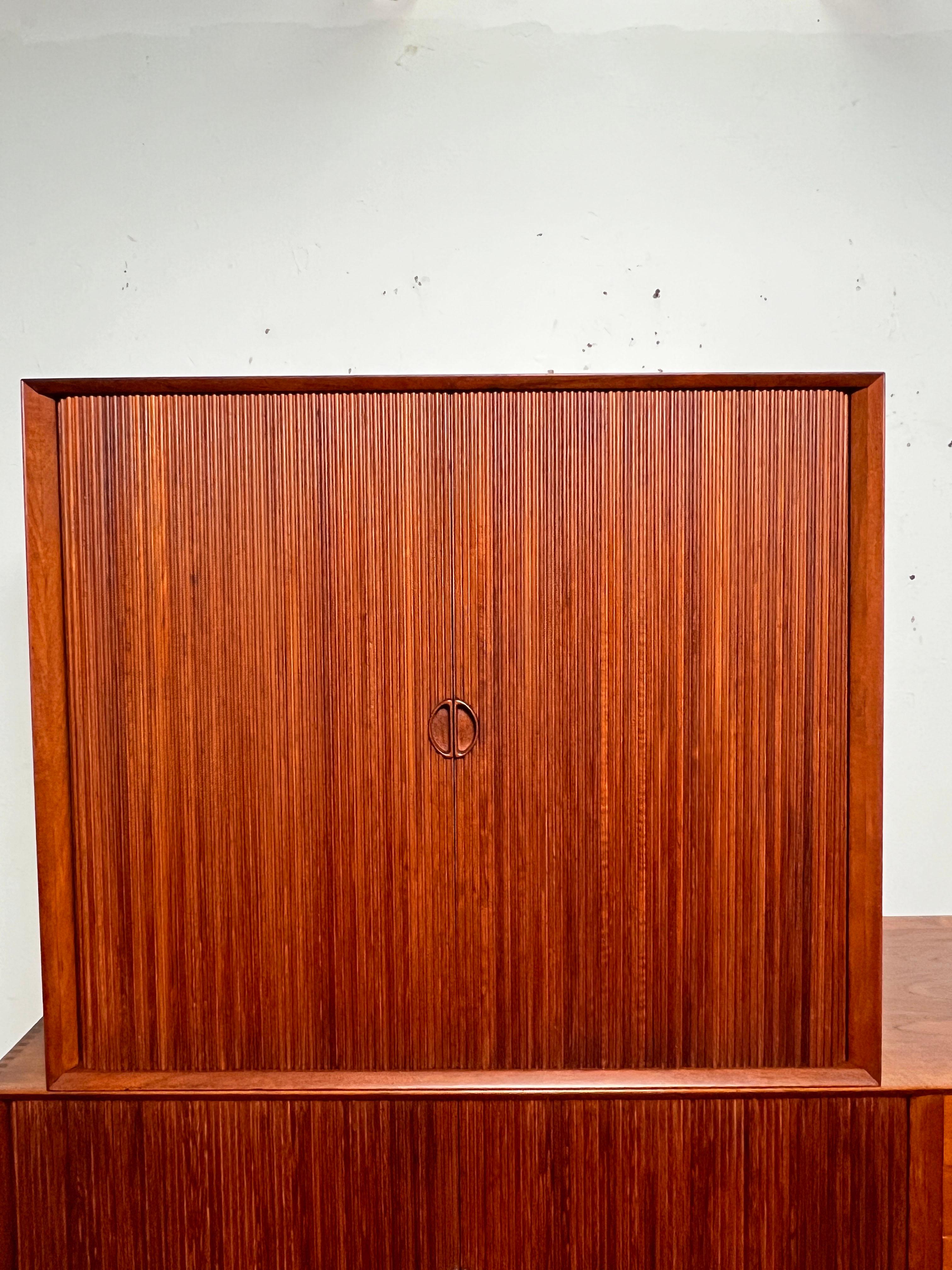 Scandinavian Modern Peter Hvidt Danish Teak Tambour Door Credenza for Soborg, Circa 1960s For Sale