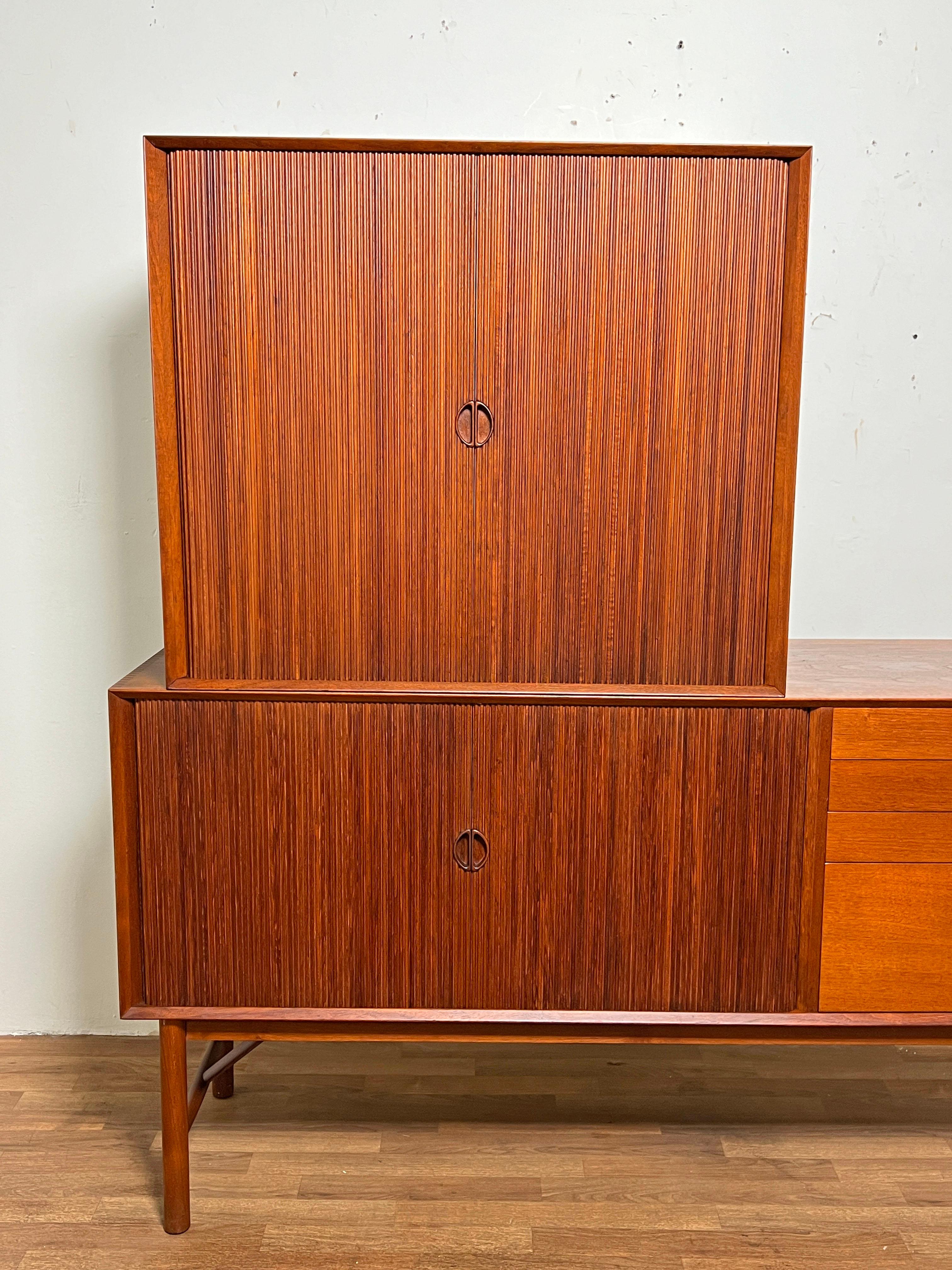 Peter Hvidt Danish Teak Tambour Door Credenza for Soborg, Circa 1960s In Good Condition For Sale In Peabody, MA