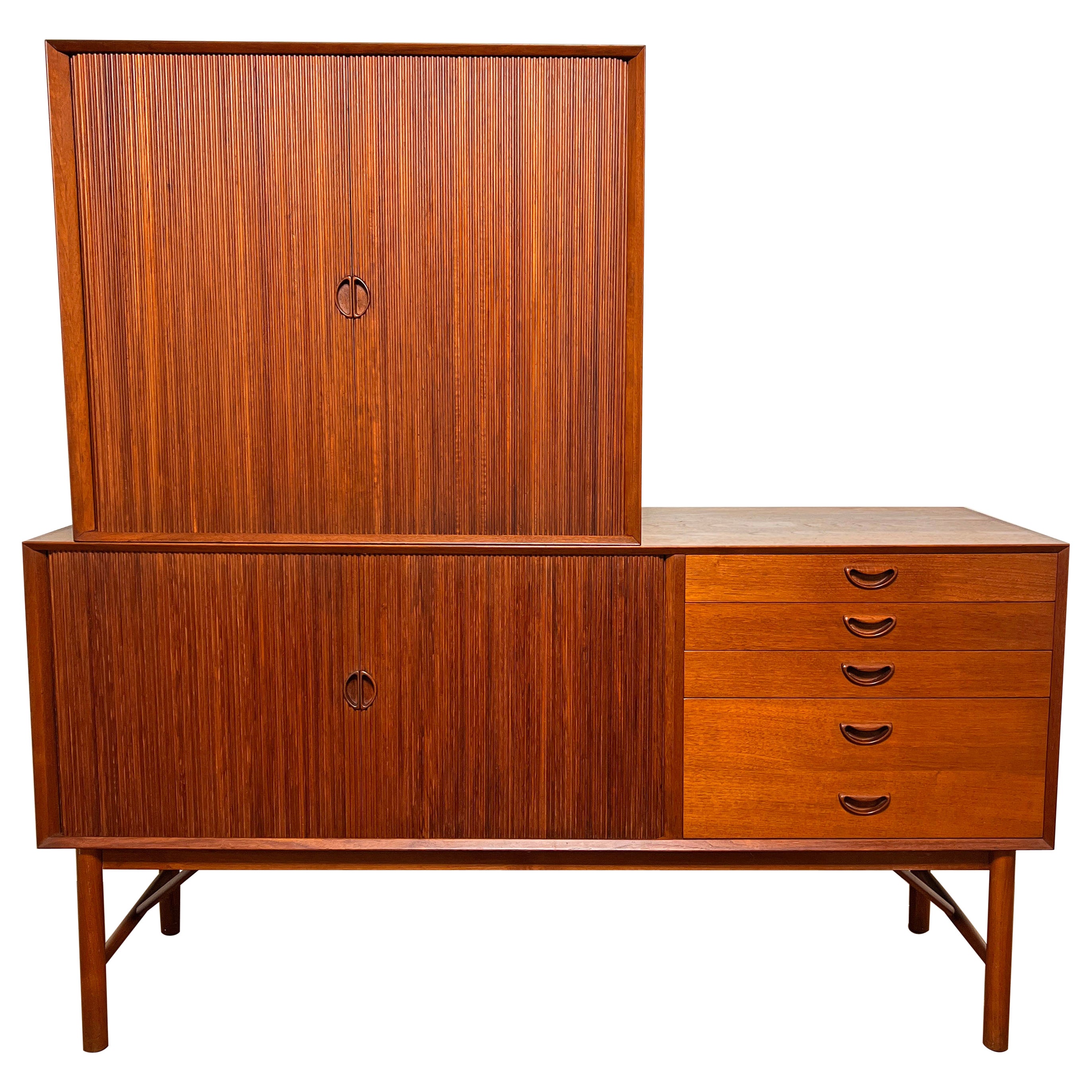 Peter Hvidt Danish Teak Tambour Door Credenza for Soborg, Circa 1960s