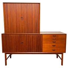 Peter Hvidt Danish Teak Tambour Door Credenza for Soborg, Circa 1960s