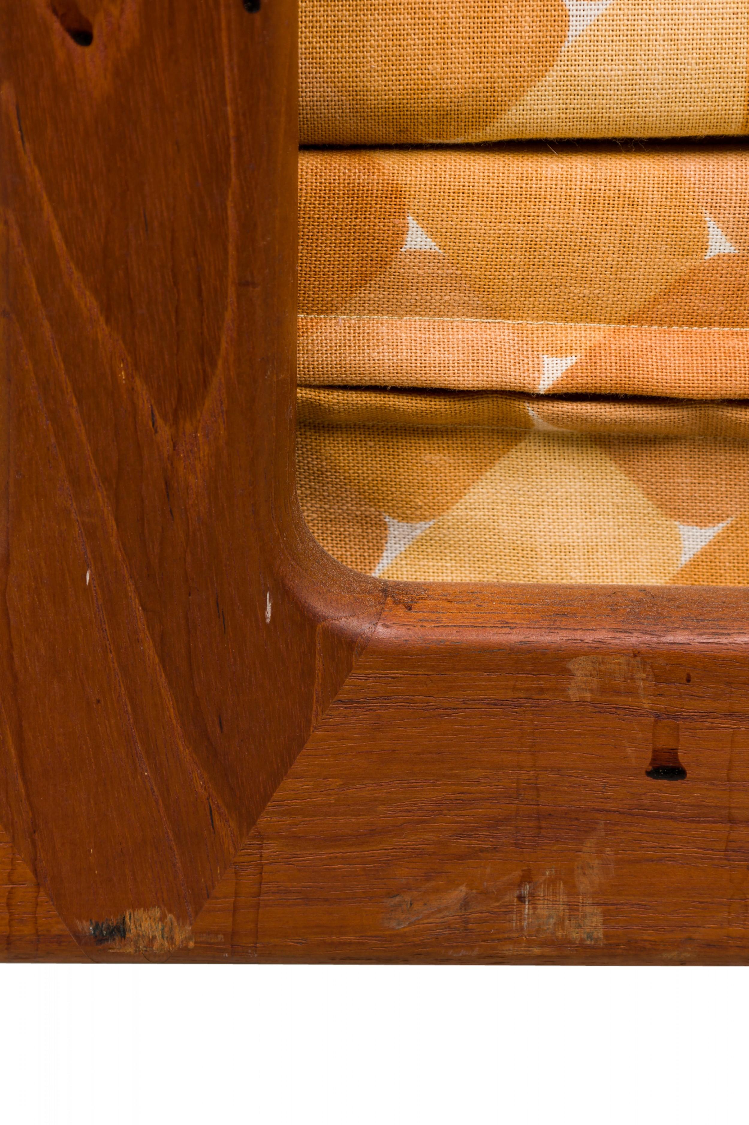 Peter Hvidt Danish Wooden Frame Caned Gold Patterned Upholstered Sleeper Settee For Sale 4