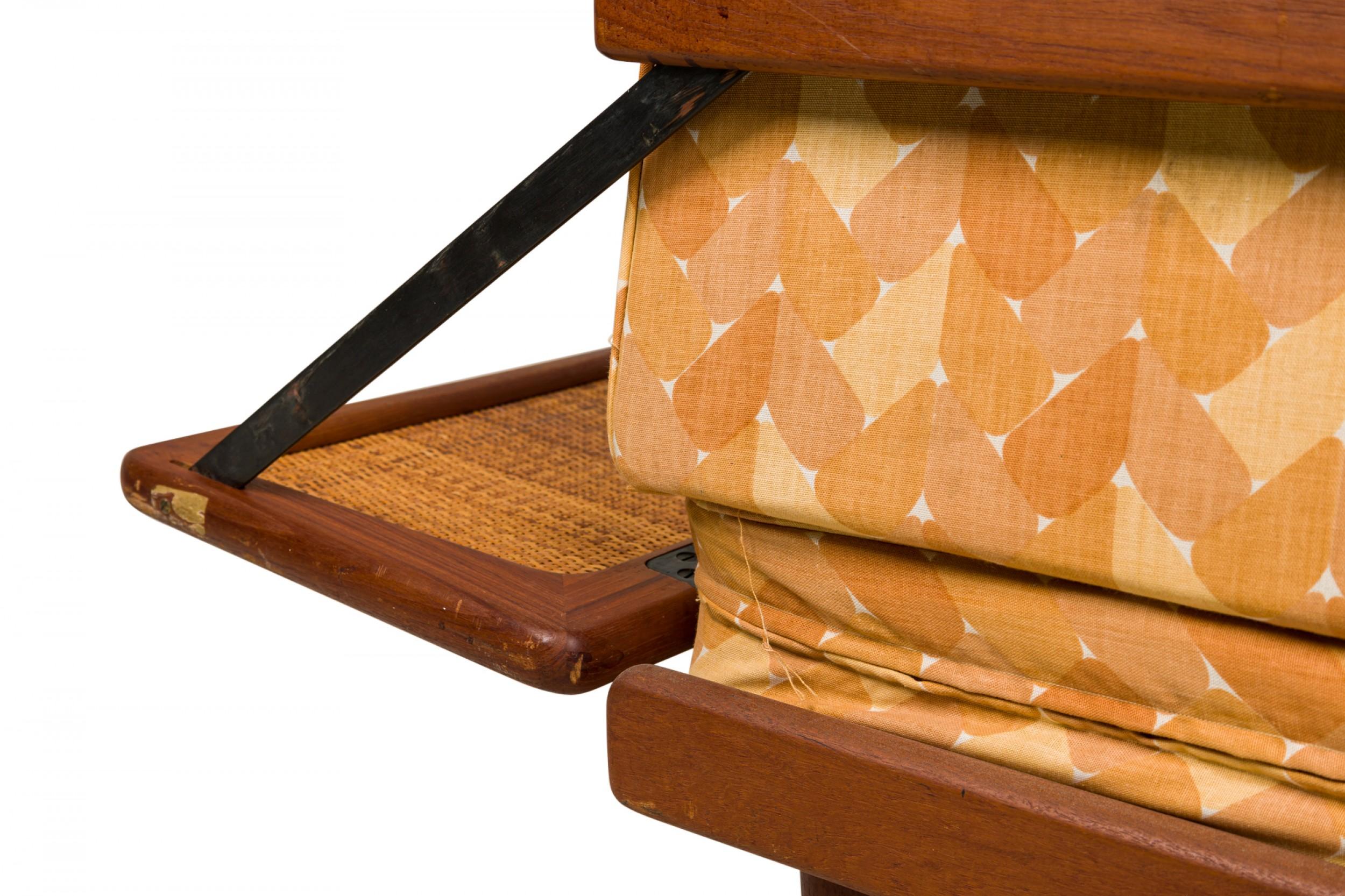 Peter Hvidt Danish Wooden Frame Caned Gold Patterned Upholstered Sleeper Settee For Sale 6