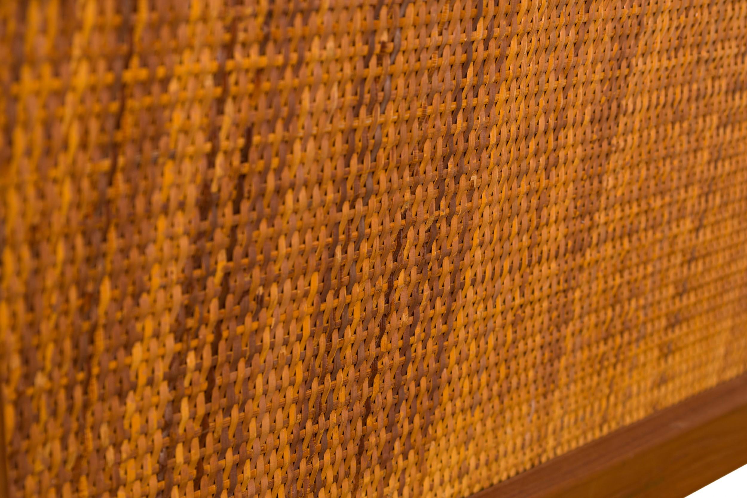 Peter Hvidt Danish Wooden Frame Caned Gold Patterned Upholstered Sleeper Settee For Sale 11