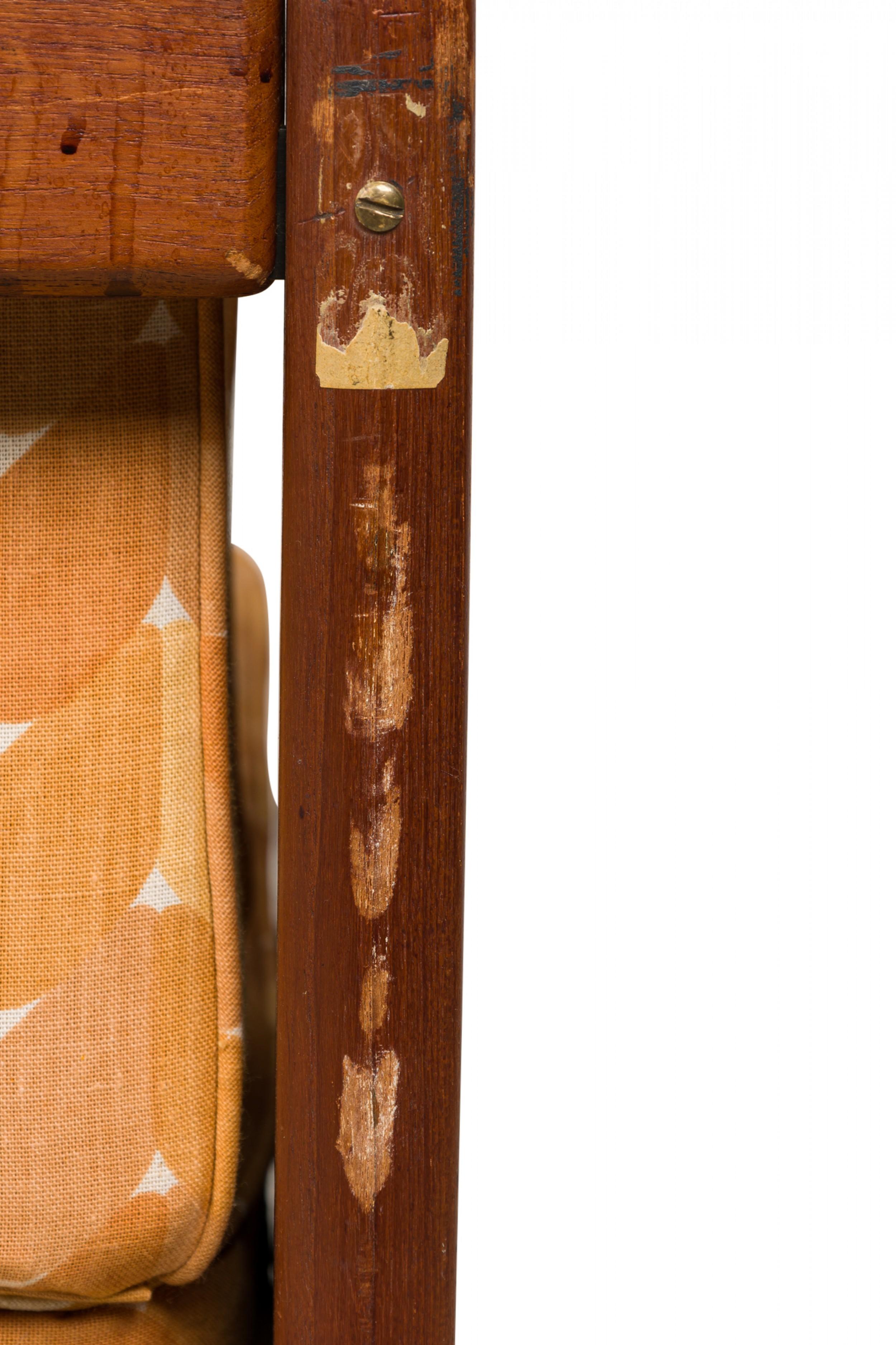 Peter Hvidt Danish Wooden Frame Caned Gold Patterned Upholstered Sleeper Settee For Sale 2