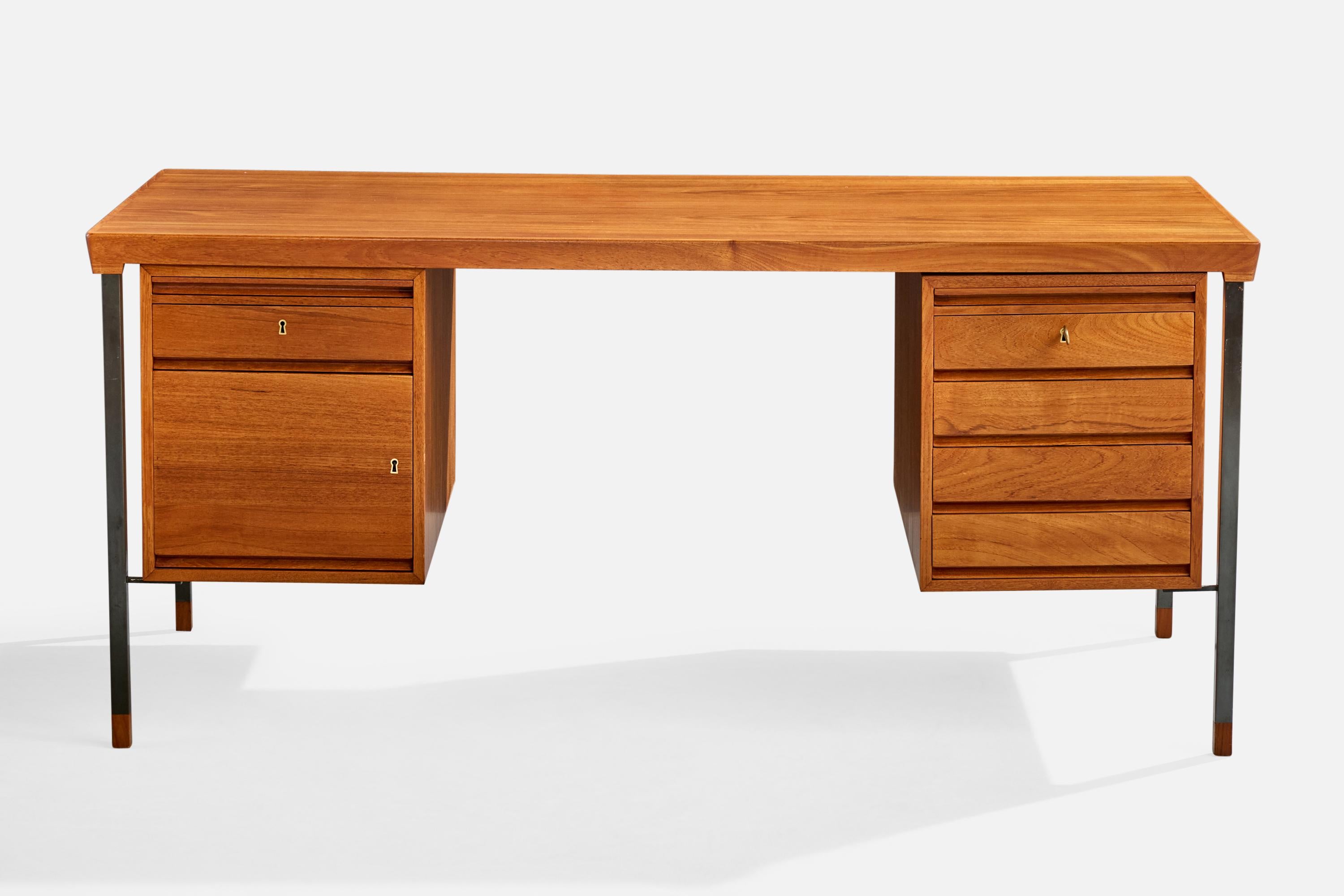 Peter Hvidt, Scrivania, Teak, Acciaio, Danimarca, 1959 In condizioni buone in vendita a High Point, NC