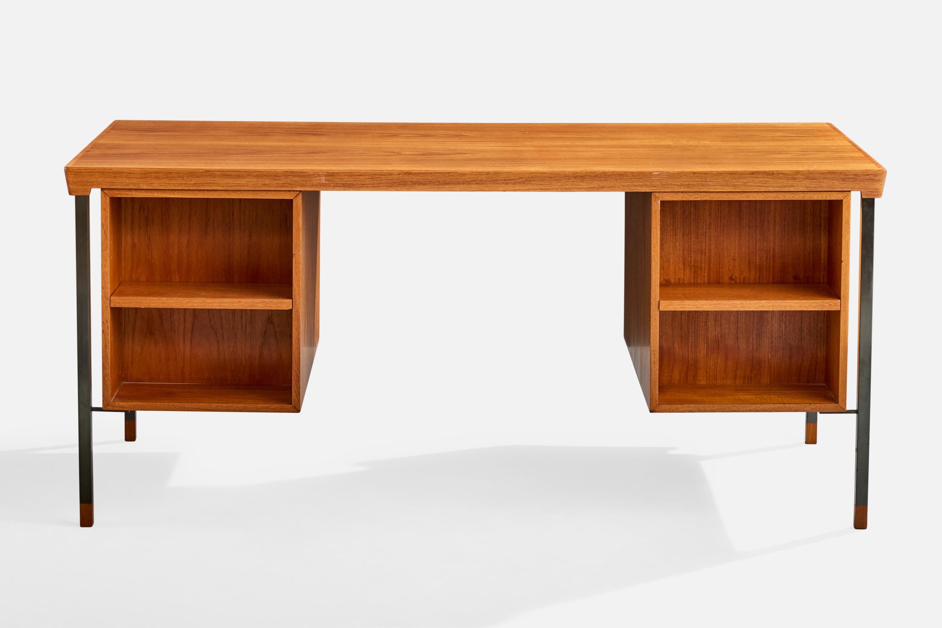 Metà XX secolo Peter Hvidt, Scrivania, Teak, Acciaio, Danimarca, 1959 in vendita