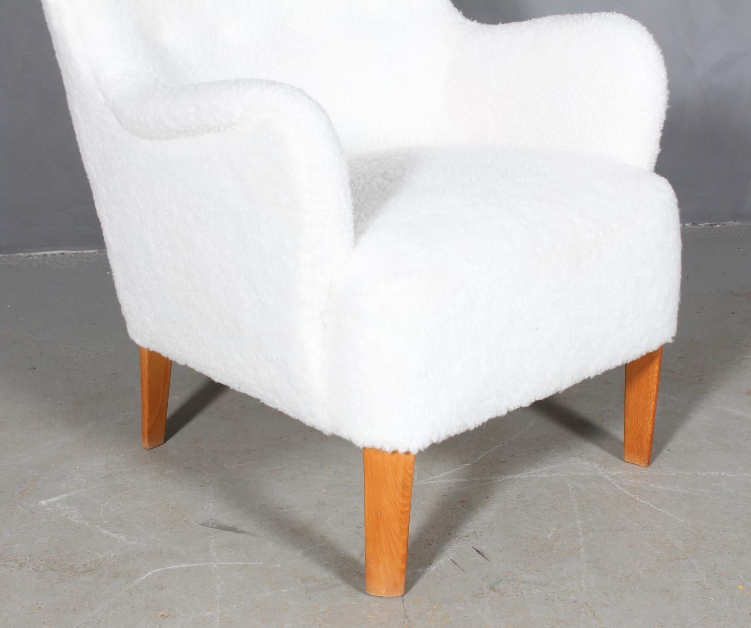 Danish Peter Hvidt Early Lounge Chair in Artificial Sheepskin