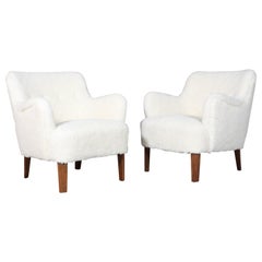 Peter Hvidt Early Set of Lounge Chairs in Sheepskin