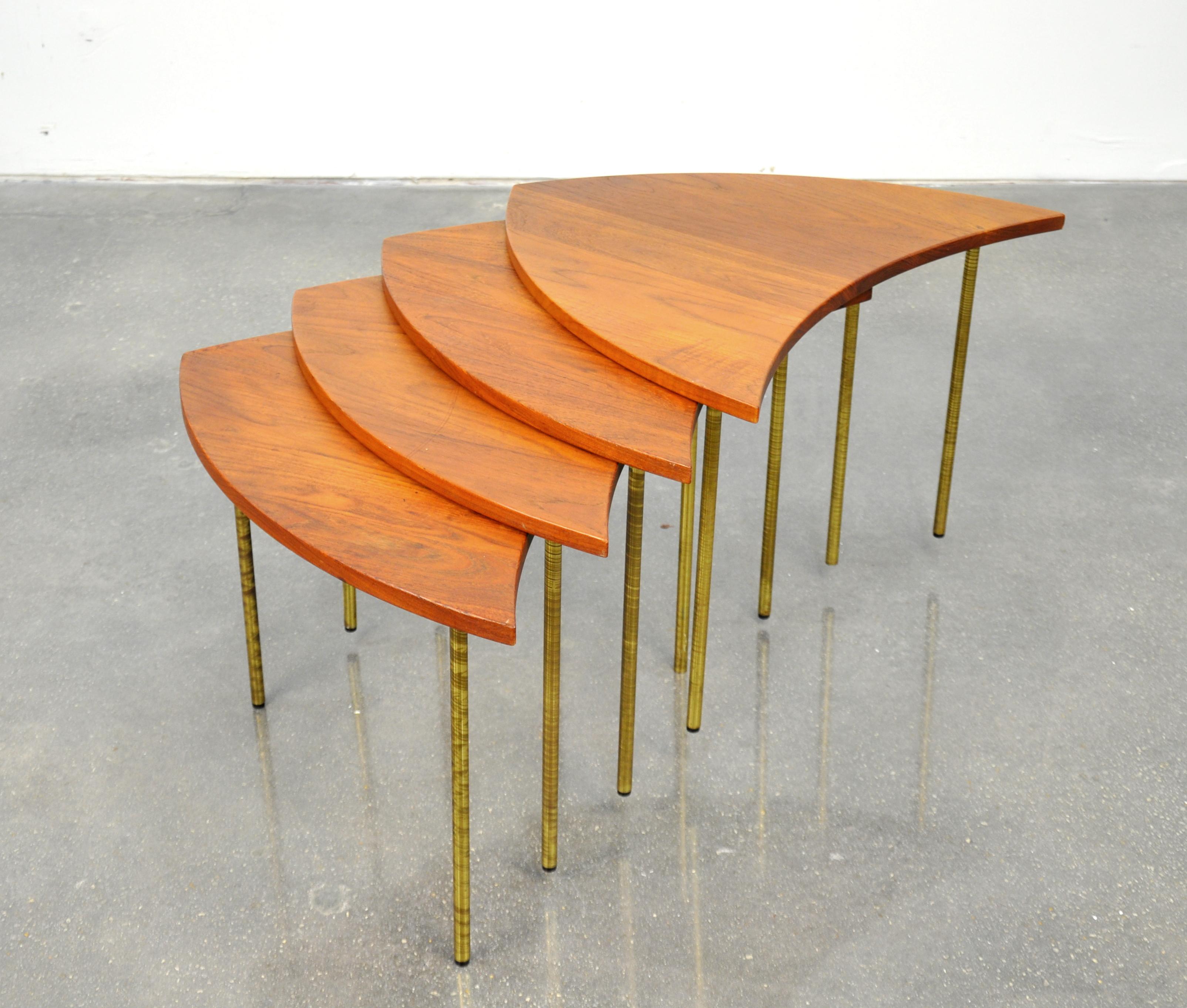 Peter Hvidt Teak and Brass Side Tables In Good Condition In Miami, FL