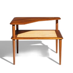 Peter Hvidt for France and Son Mid Century Danish Teak and Rattan Corner Table