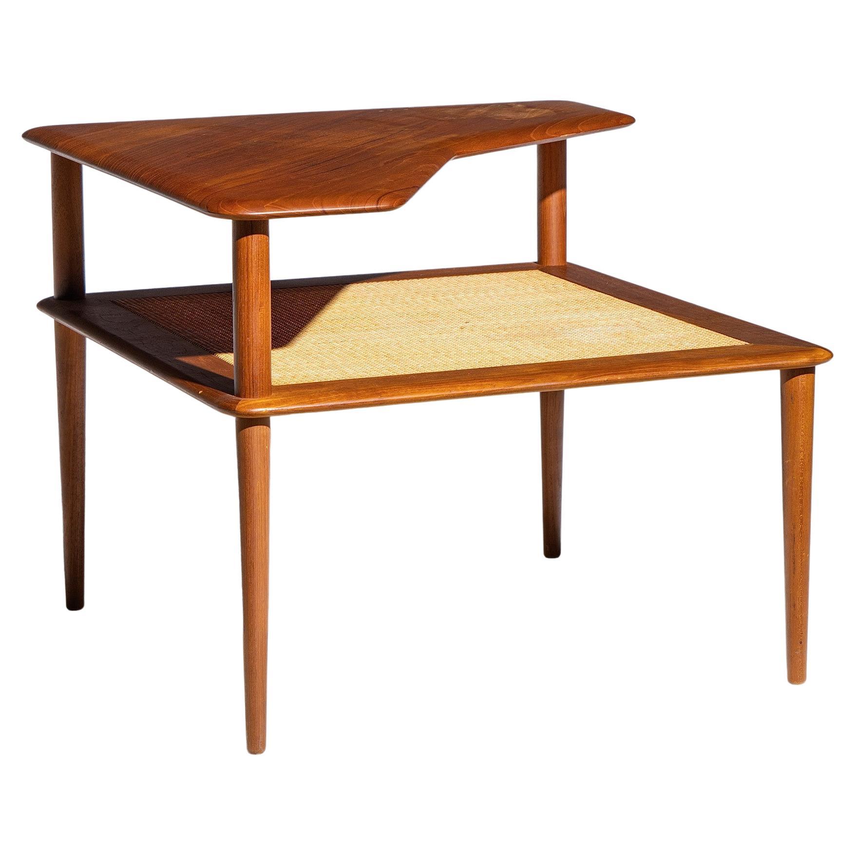 Peter Hvidt for France and Son Mid Century Danish Teak and Rattan Corner Table