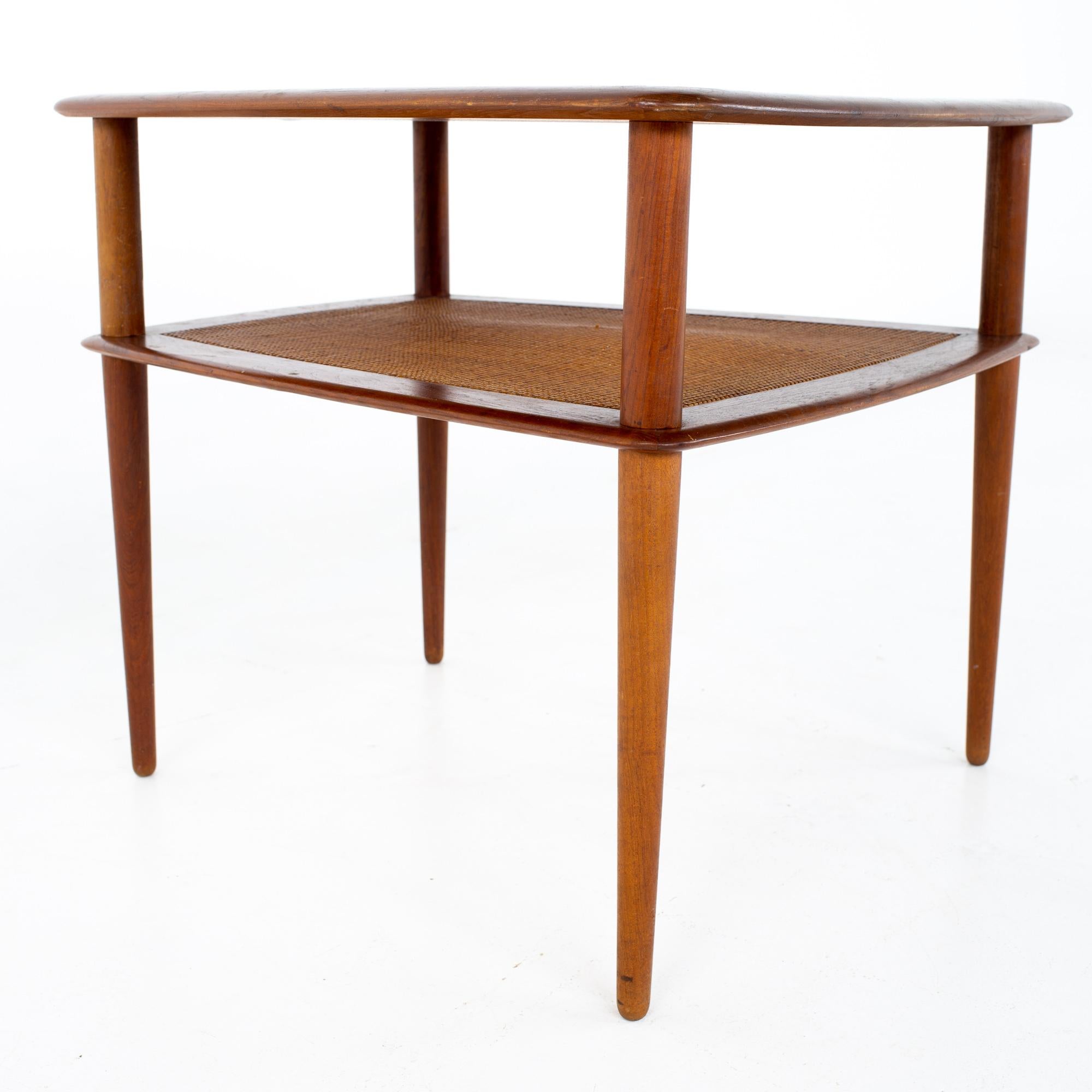 Peter Hvidt for France and Son Mid Century Teak and Cane Side End Table In Good Condition In Countryside, IL