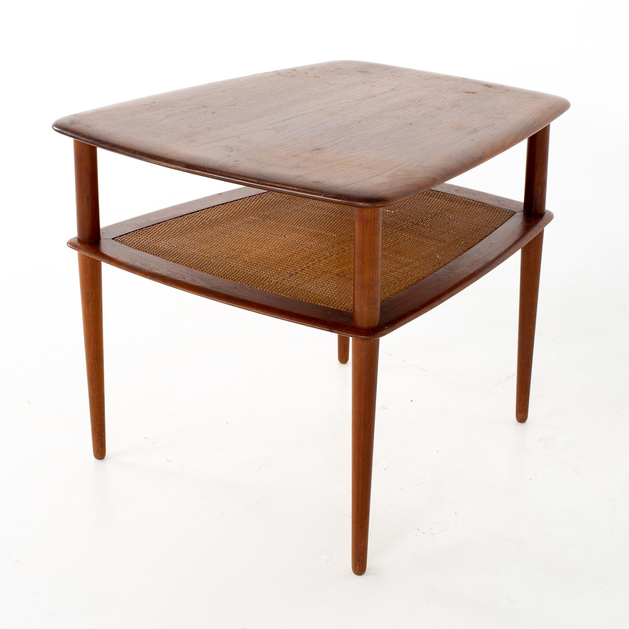 Danish Peter Hvidt for France and Sons MCM Teak and Cane Side End Tables, a Pair