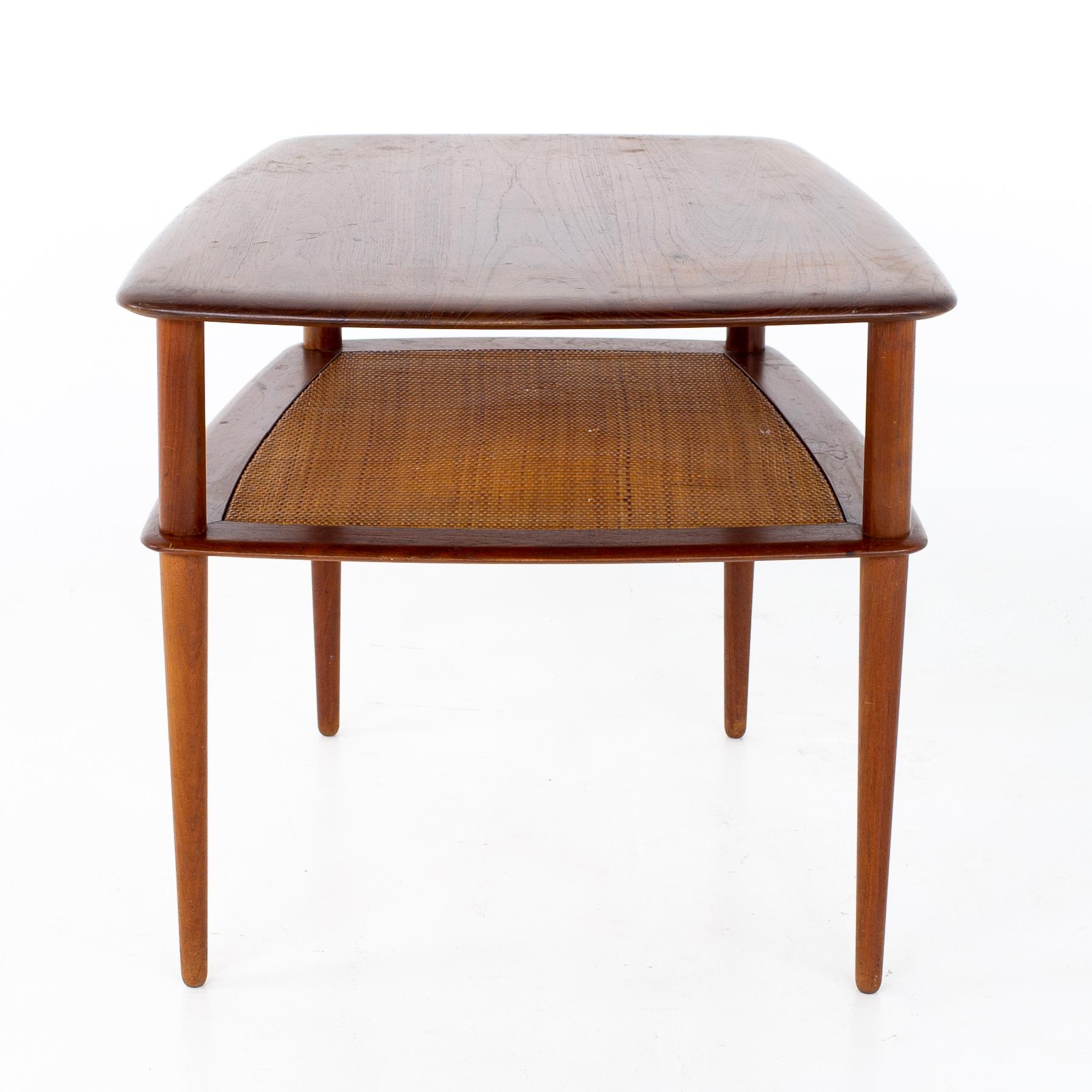 Peter Hvidt for France and Sons MCM Teak and Cane Side End Tables, a Pair In Good Condition In Countryside, IL