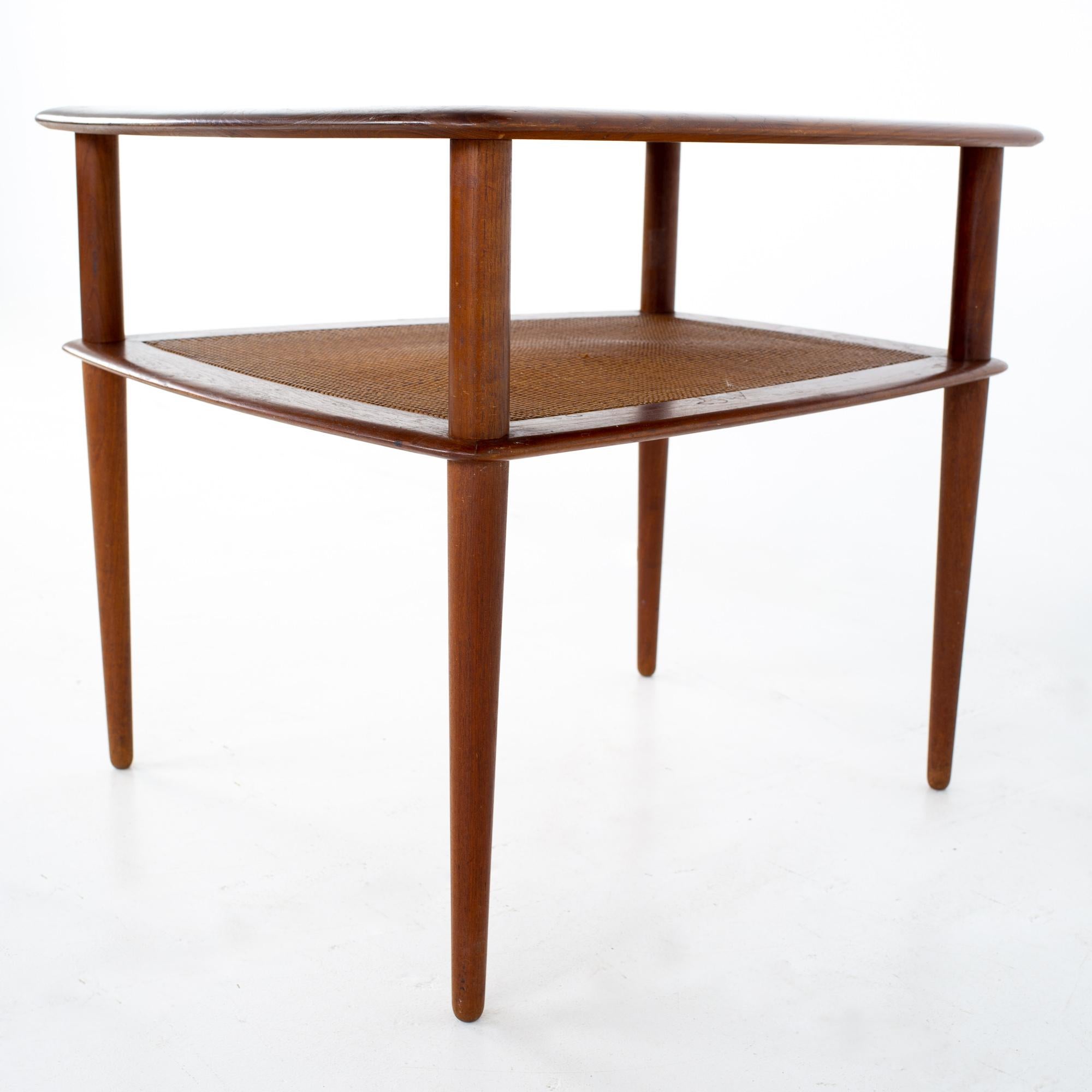 Mid-20th Century Peter Hvidt for France and Sons MCM Teak and Cane Side End Tables, a Pair