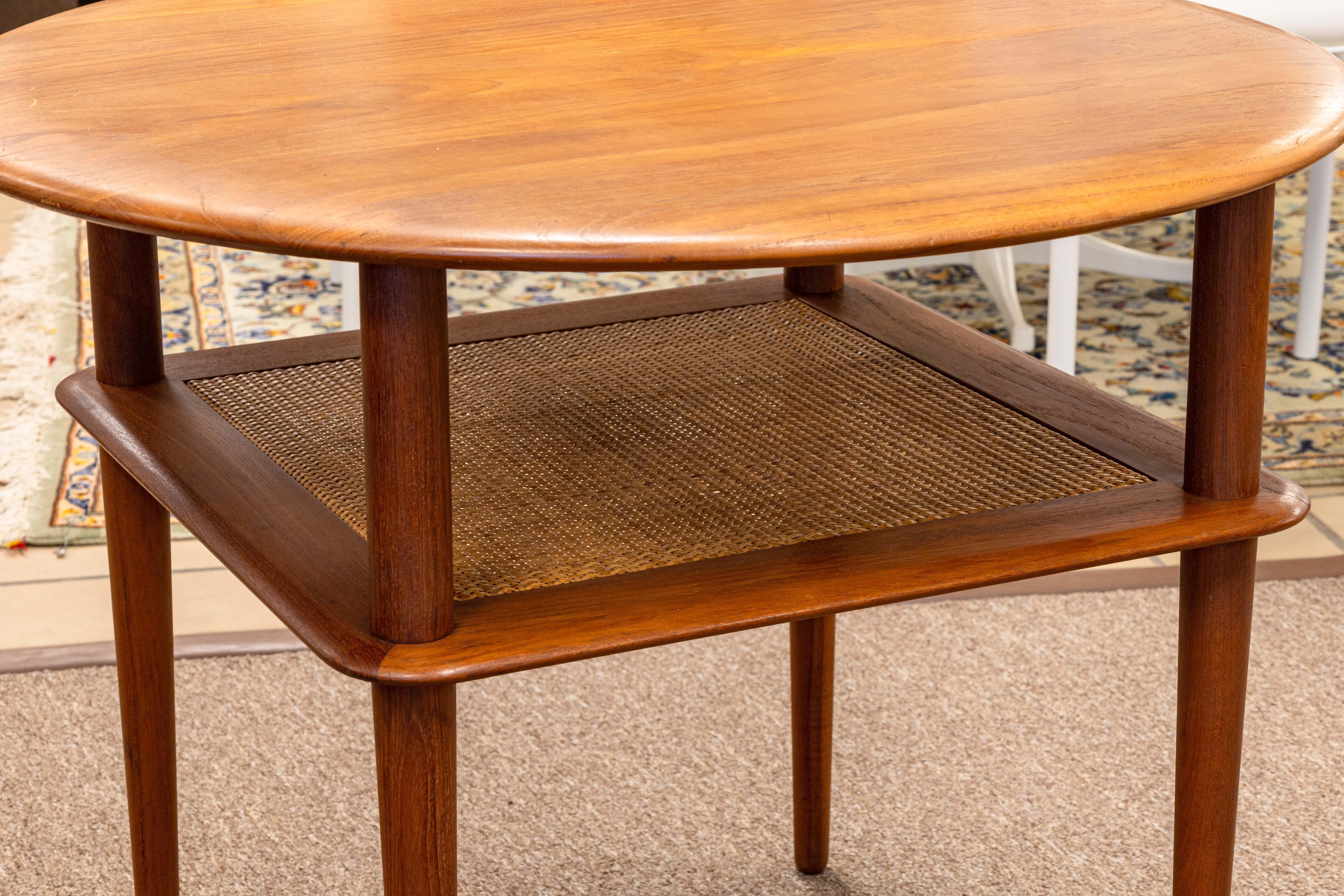 Mid-Century Modern Peter Hvidt for John Stuart MCM Danish Teak and Cane Round End Side Table