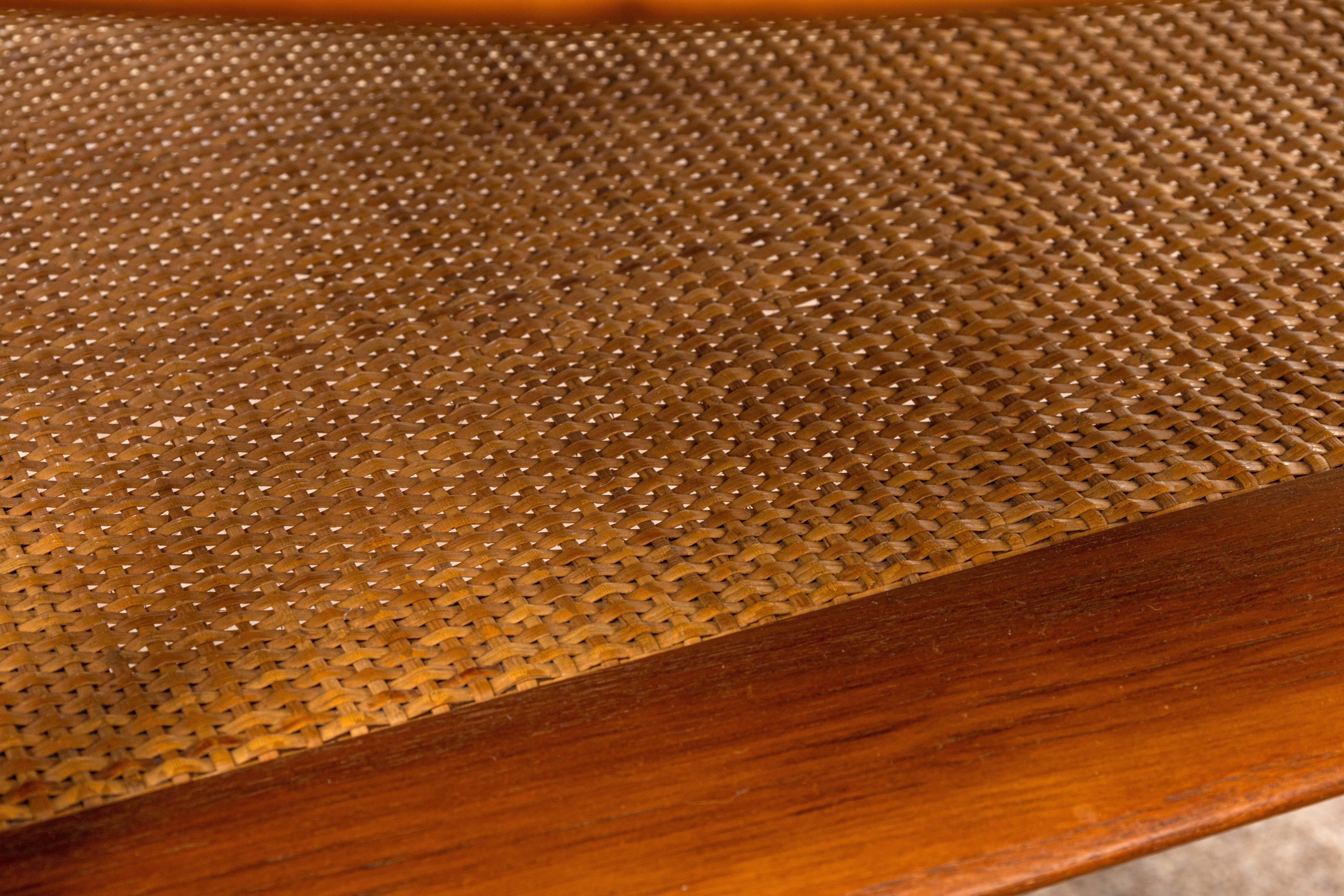 20th Century Peter Hvidt for John Stuart MCM Danish Teak and Cane Round End Side Table