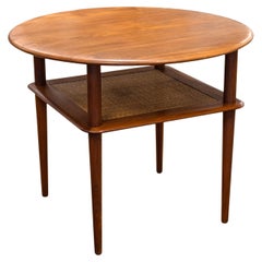 Peter Hvidt pour John Stuart MCM Table d'appoint ronde danoise en teck et rotin