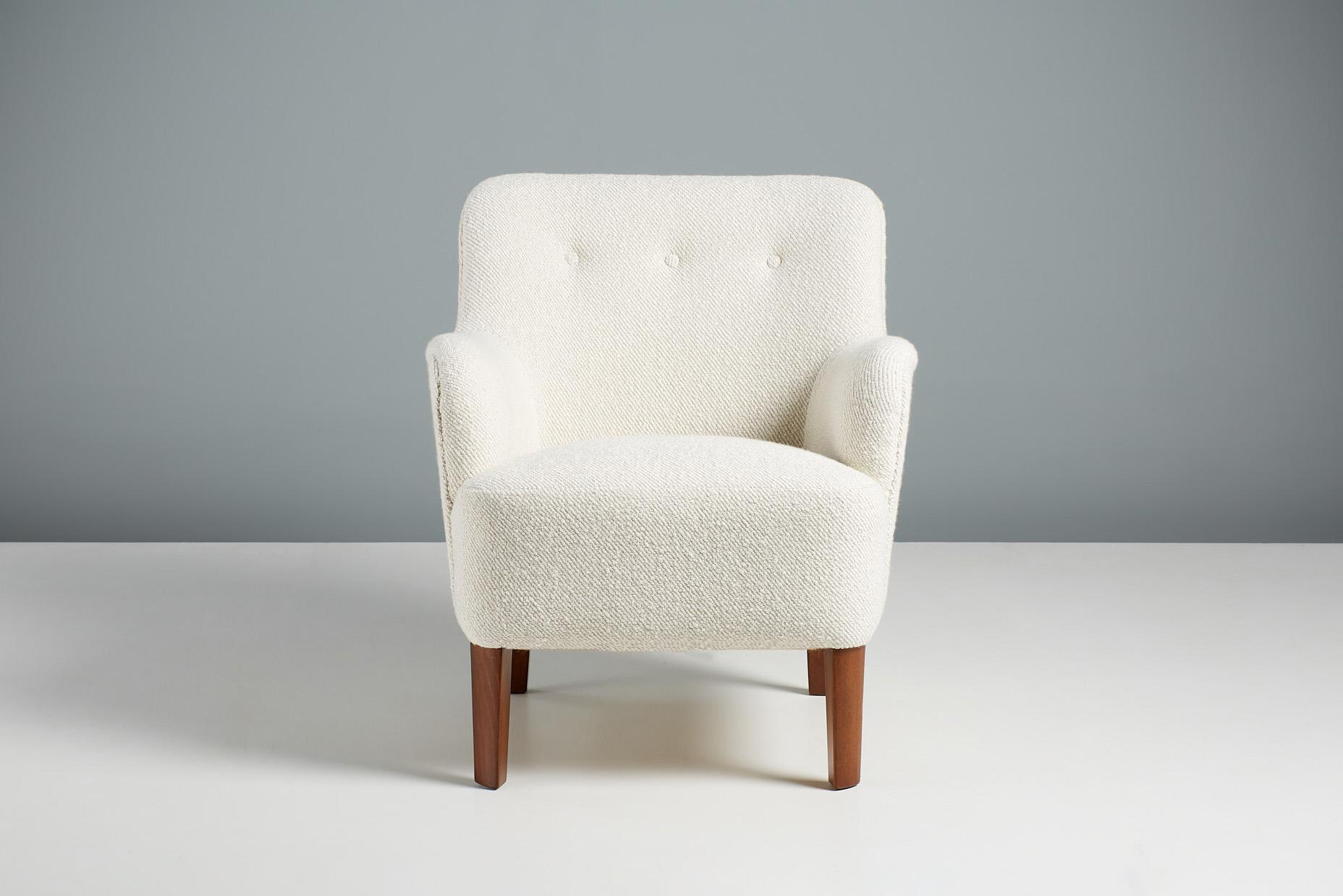 Danish Peter Hvidt Fritz Hansen Boucle Lounge Chairs c1940s For Sale