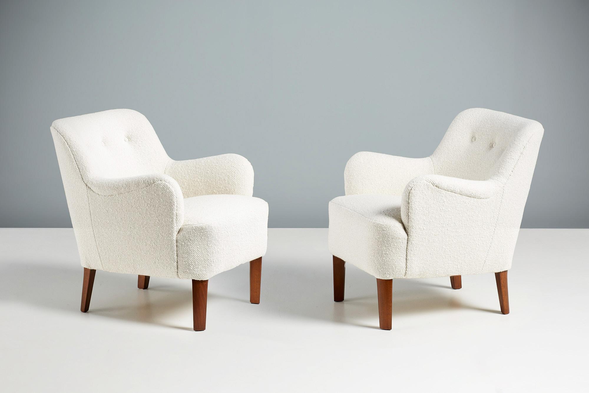 Peter Hvidt Fritz Hansen Boucle Lounge Chairs c1940s For Sale 1