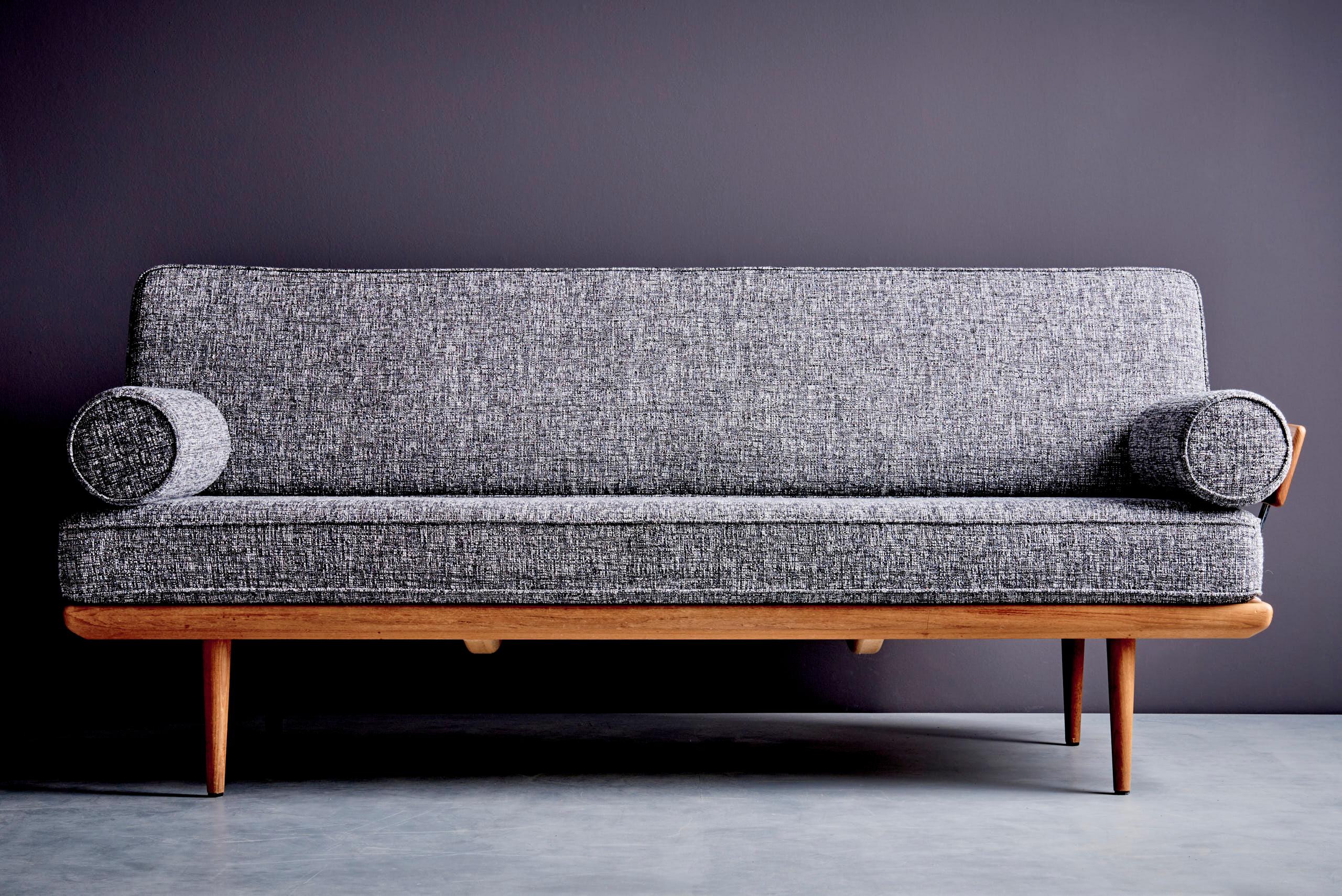 Peter Hvidt daybed or sofa in teak, Denmark 1950s. New upholstered in Raf Simons Kvadrat Fabric.