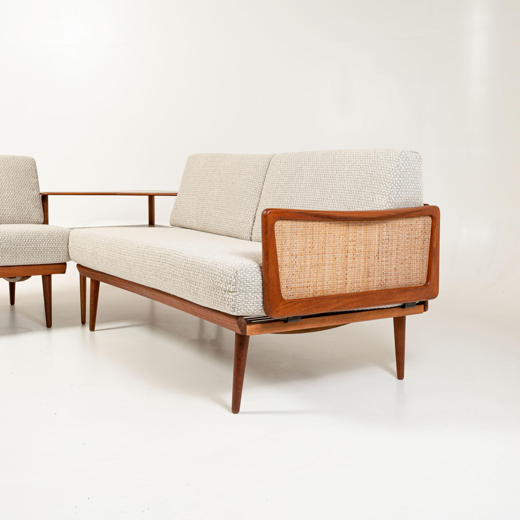 Mid-Century Modern Peter Hvidt Model FD 451 Sectional sofas Daybed in Teak and Salt & Pepper Bouclé