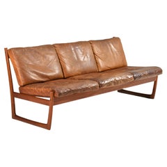 Peter Hvidt & Orla Mølgaard FD130 Teak sofa in Cognac Leather - Denmark, 1950's
