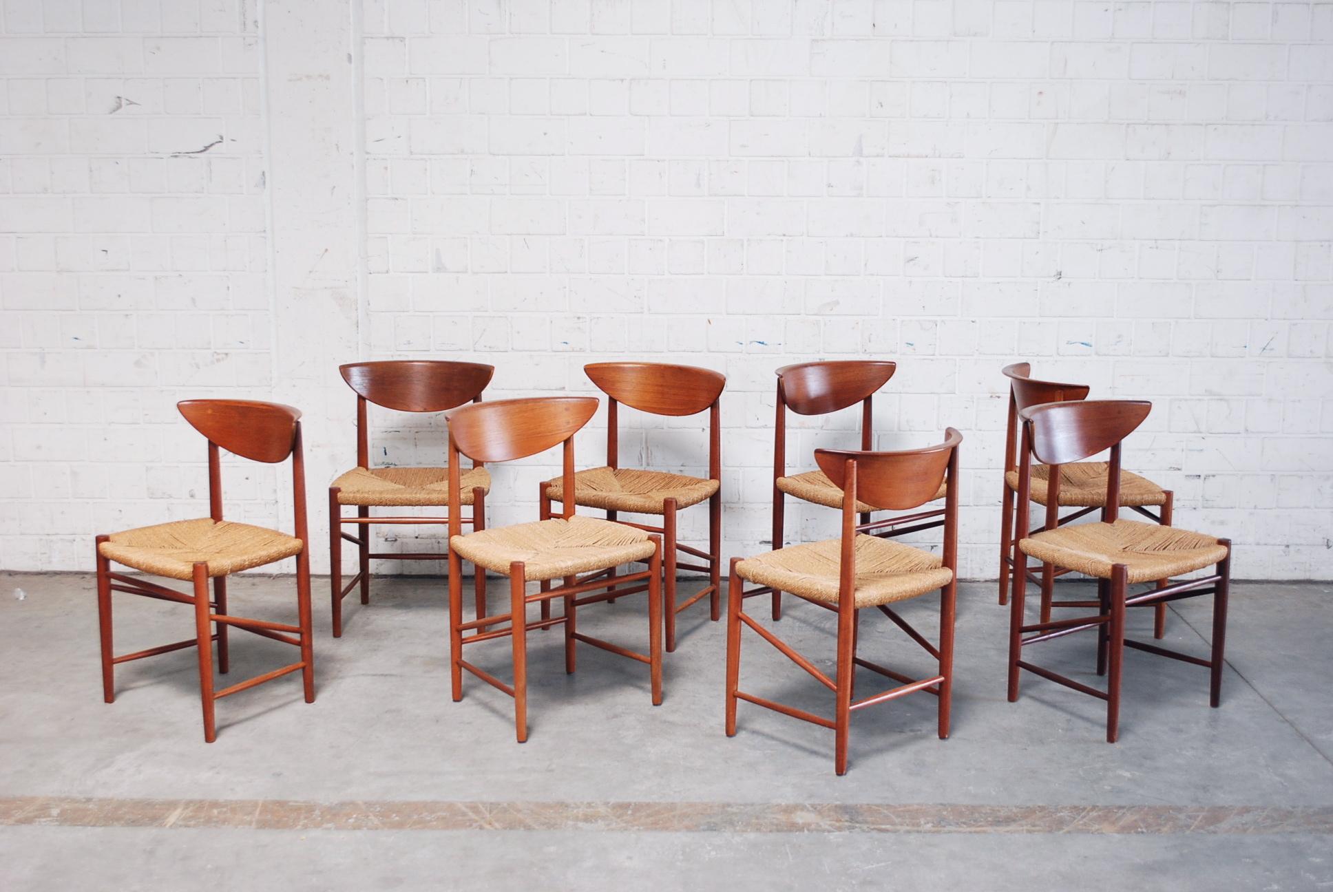 Scandinavo moderno Peter Hvidt & Orla Mølgaard-Nielsen 8 sedie da pranzo in teak modello 316 per Soborg in vendita