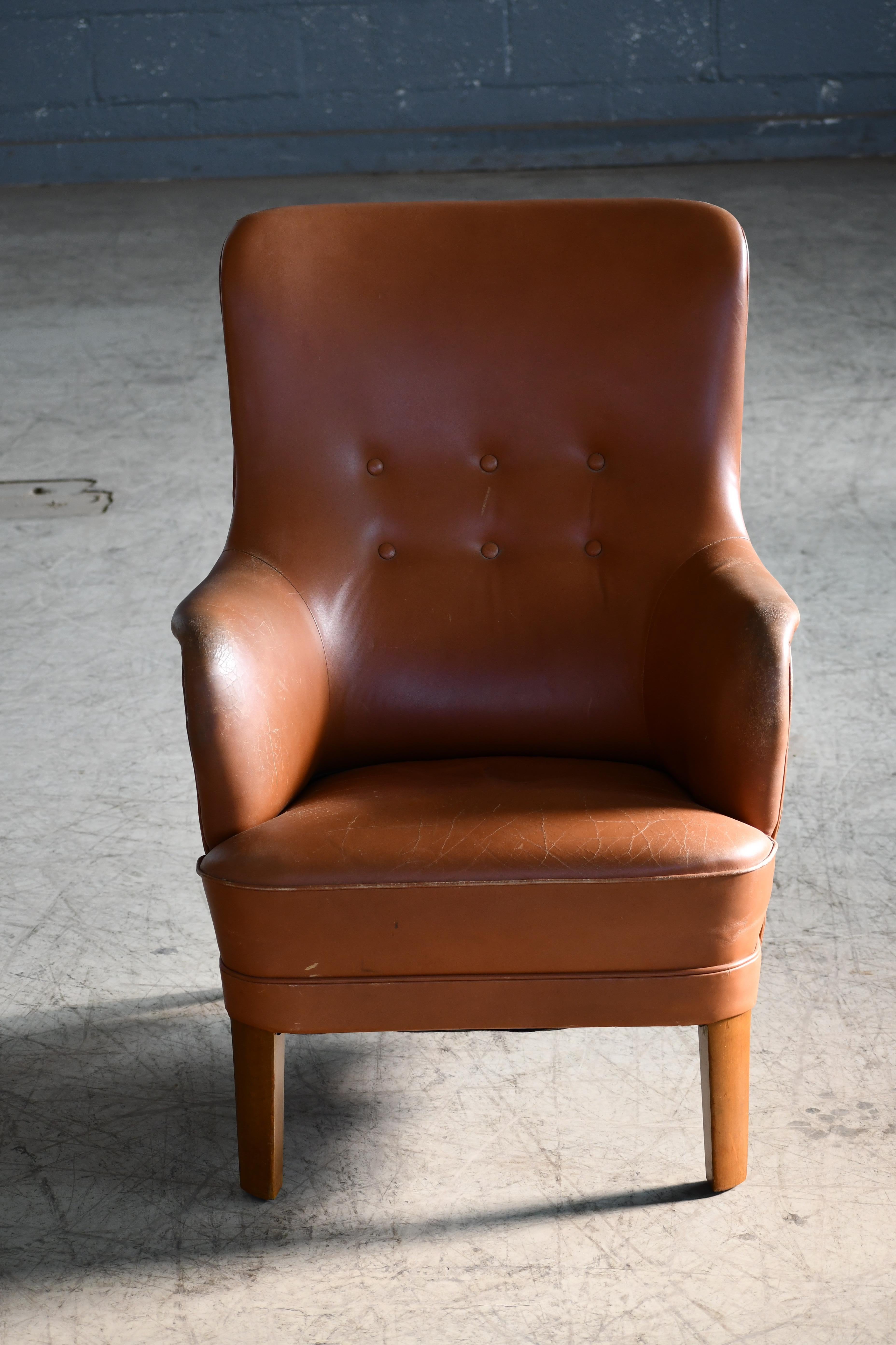 Scandinavian Modern Peter Hvidt & Orla Mølgaard-Nielsen Classic Danish Tufted Leather Lounge Chair For Sale