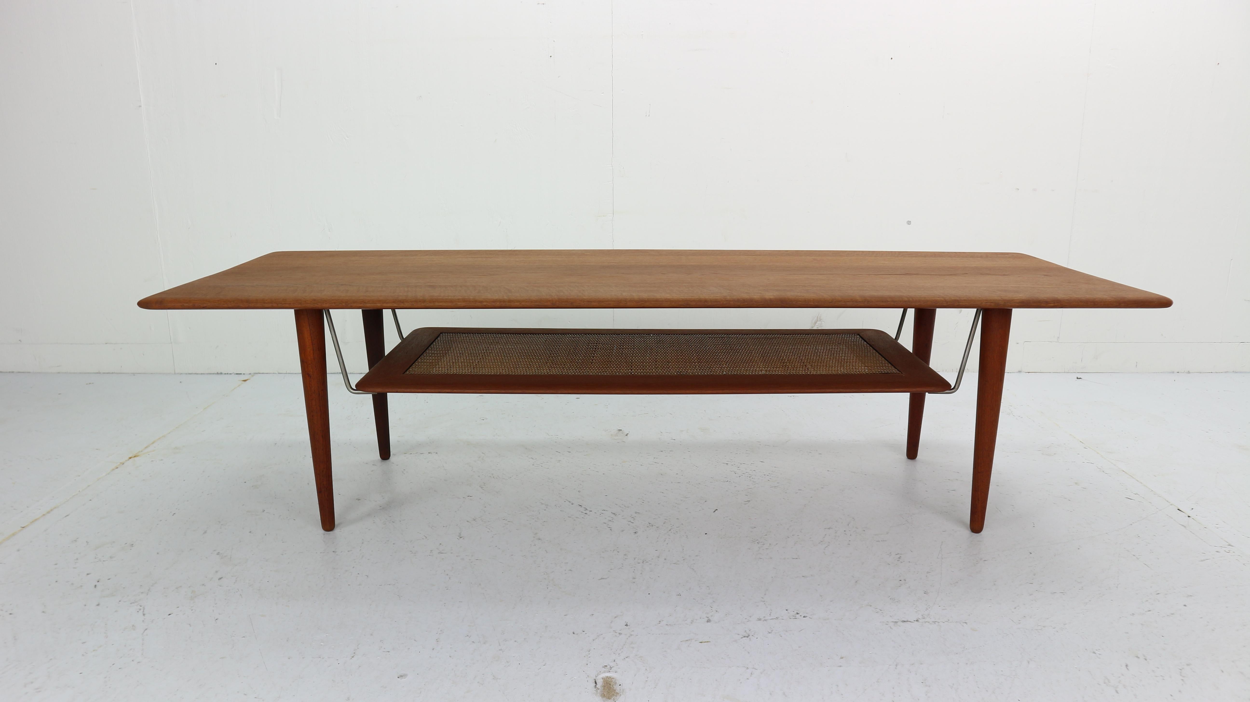 Peter Hvidt & Orla Mølgaard Nielsen Coffee Table with Cane Shelf M-FD516, 1956 In Good Condition In The Hague, NL
