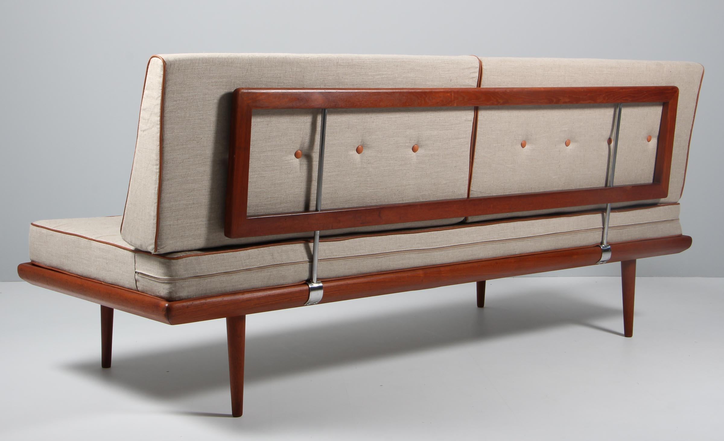 Peter Hvidt & Orla Mølgaard-Nielsen Daybed, Teak, Canvas and Leather, 1960s 1