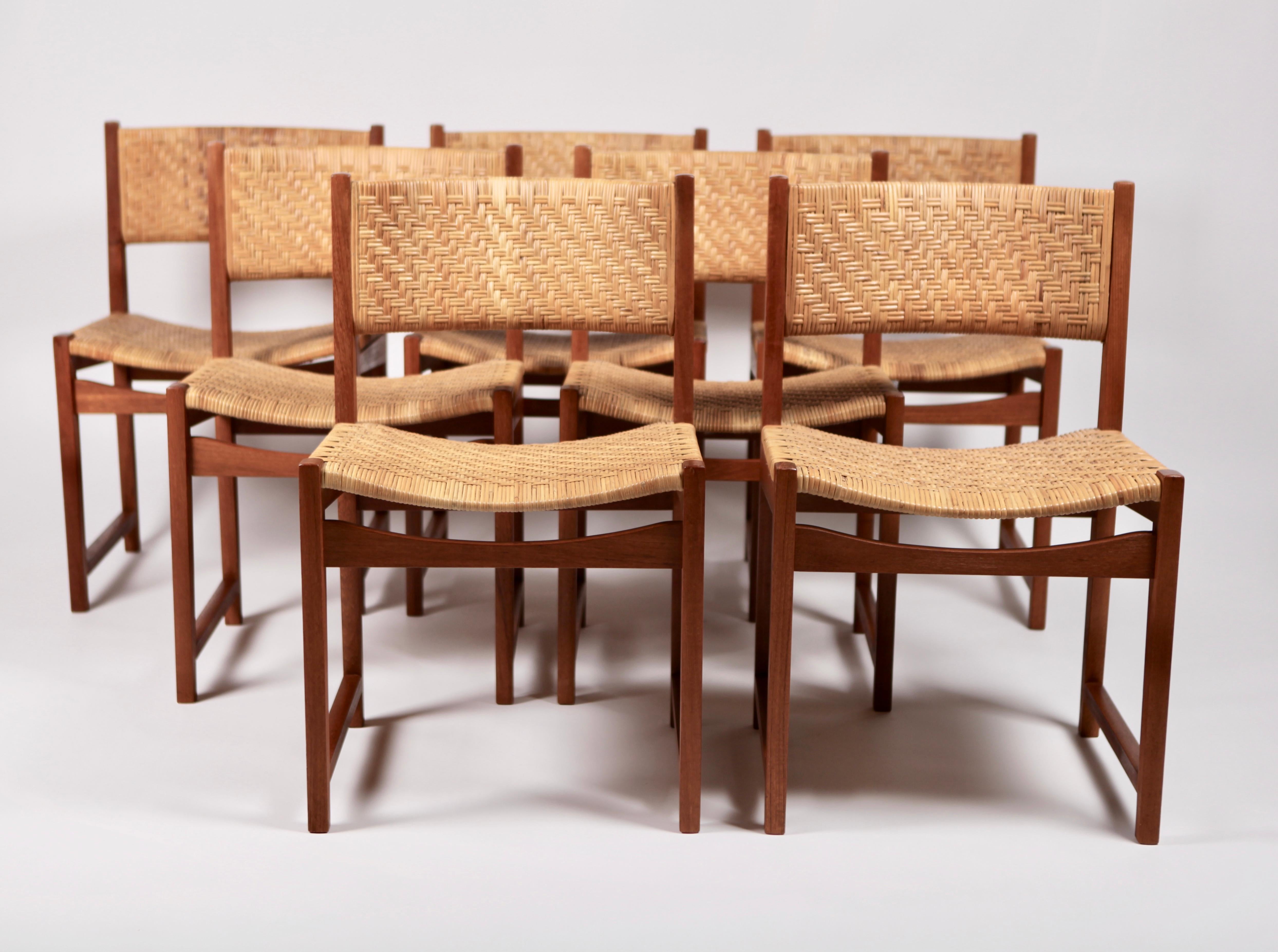 Rare set of seven dining chairs, model 350, designed in 1957 by Peter Hvidt & Orla Mølgaard-Nielsen.
Produced by Søborg Møbler in Denmark in the 1960s.
Excellent vintage condition.
   