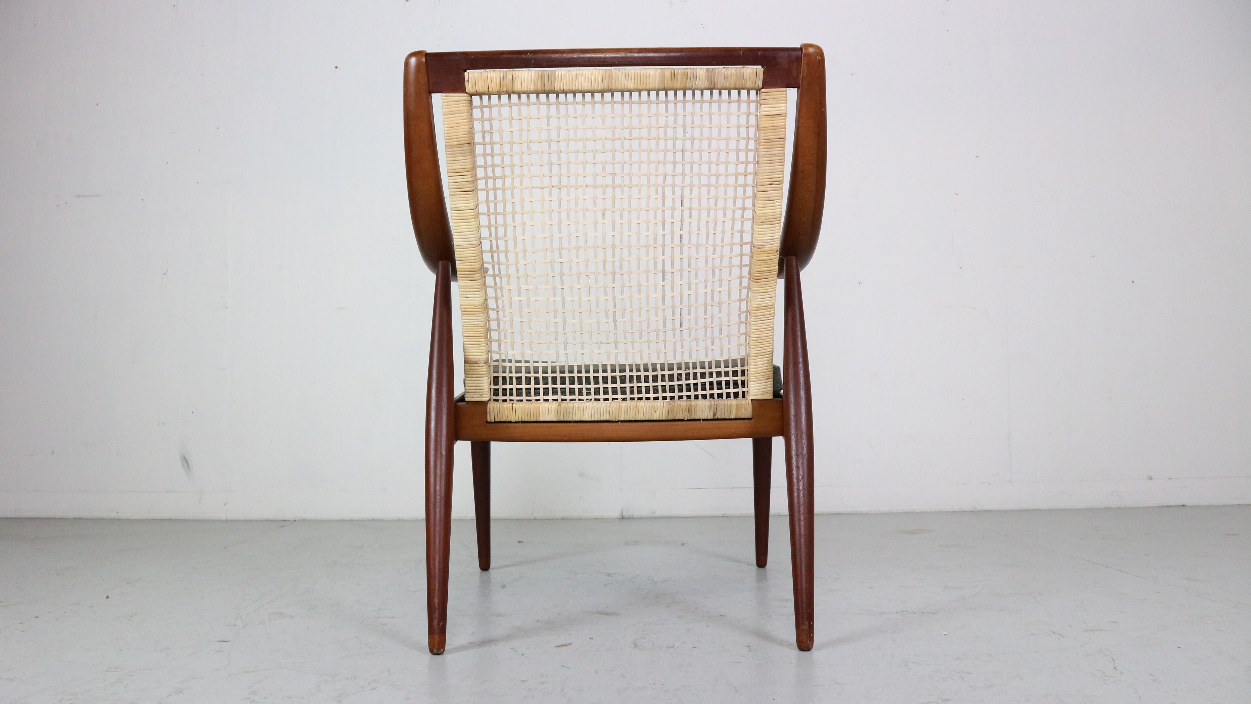 Wool Peter Hvidt& Orla Mølgaard-Nielsen FD146 Cane Back Easy Chair, Denmark For Sale