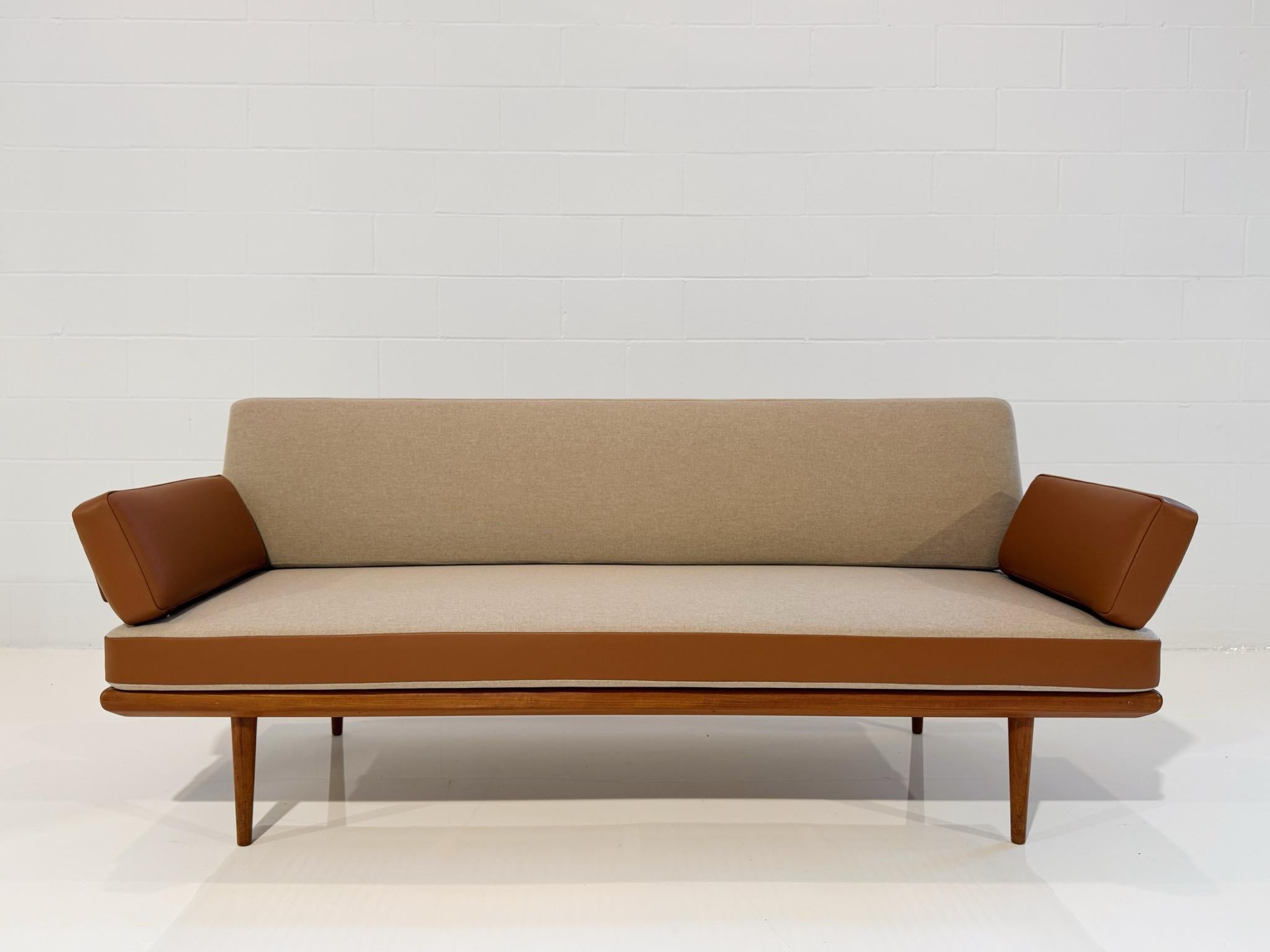 An exceptional sofa by Peter Hvidt & Orla Mølgaard-Nielsen for France & Son. We love this design. Gorgeously simple. Beautiful lines. The Minerva can be transformed from a couch to a daybed. The arms are on a slant for more comfort when