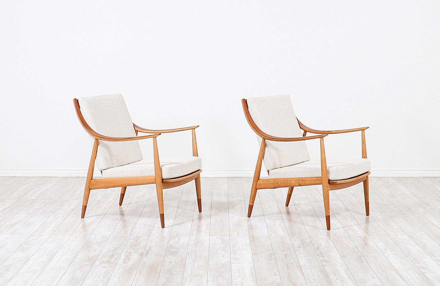 Mid-Century Modern Peter Hvidt & Orla Mølgaard-Nielsen Model FD-146 Teak and Oak Lounge Chairs
